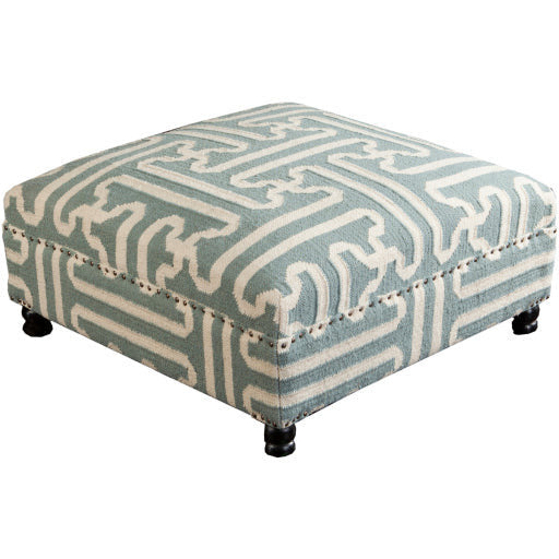 Surya Archive Modern Dusty Sage & Beige Hand Woven Wool Ottoman FL-1002