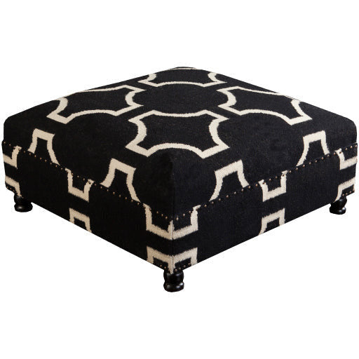 Surya Fallon Modern Light Beige & Black Hand Woven Wool Ottoman FL-1003 - Image 1