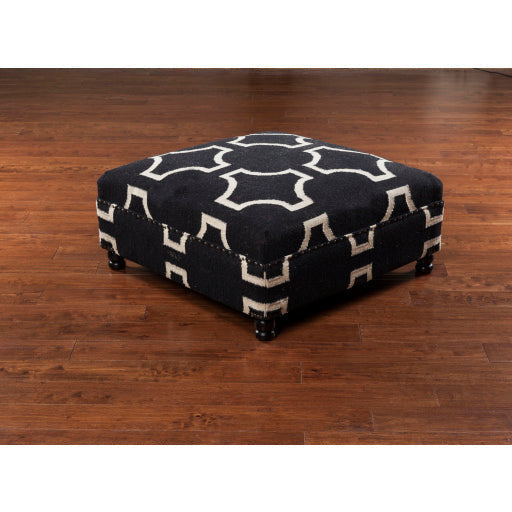 Surya Fallon Modern Light Beige & Black Hand Woven Wool Ottoman FL-1003 - Image 2