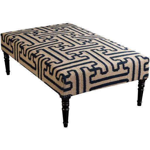 Surya Archive Modern Tan & Navy Blue Hand Woven Wool Ottoman FL-1011