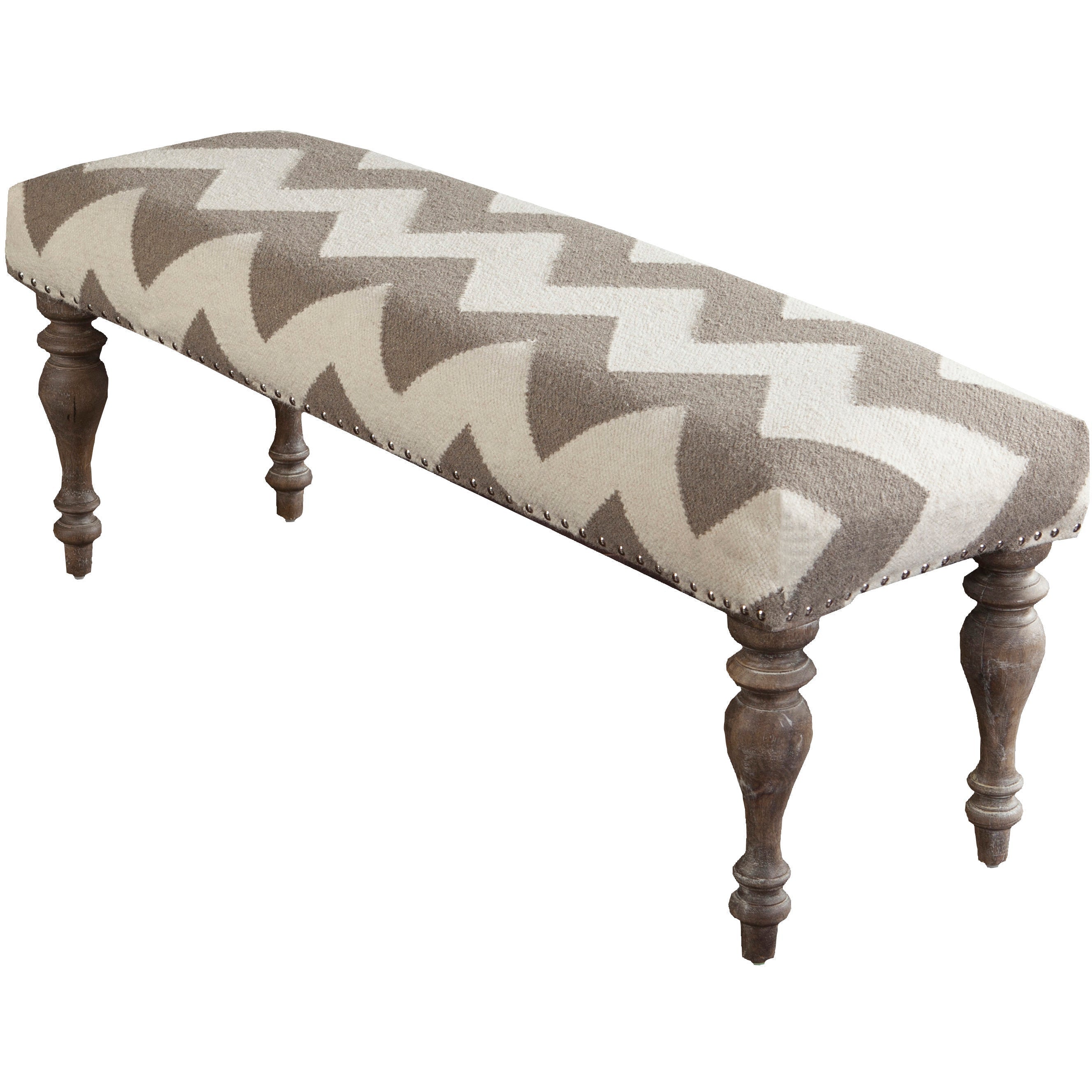 Surya Frontier Rustic Modern Gray & Cream Hand Woven Fabric Bench With Wood Base FL-1029 - Image 1