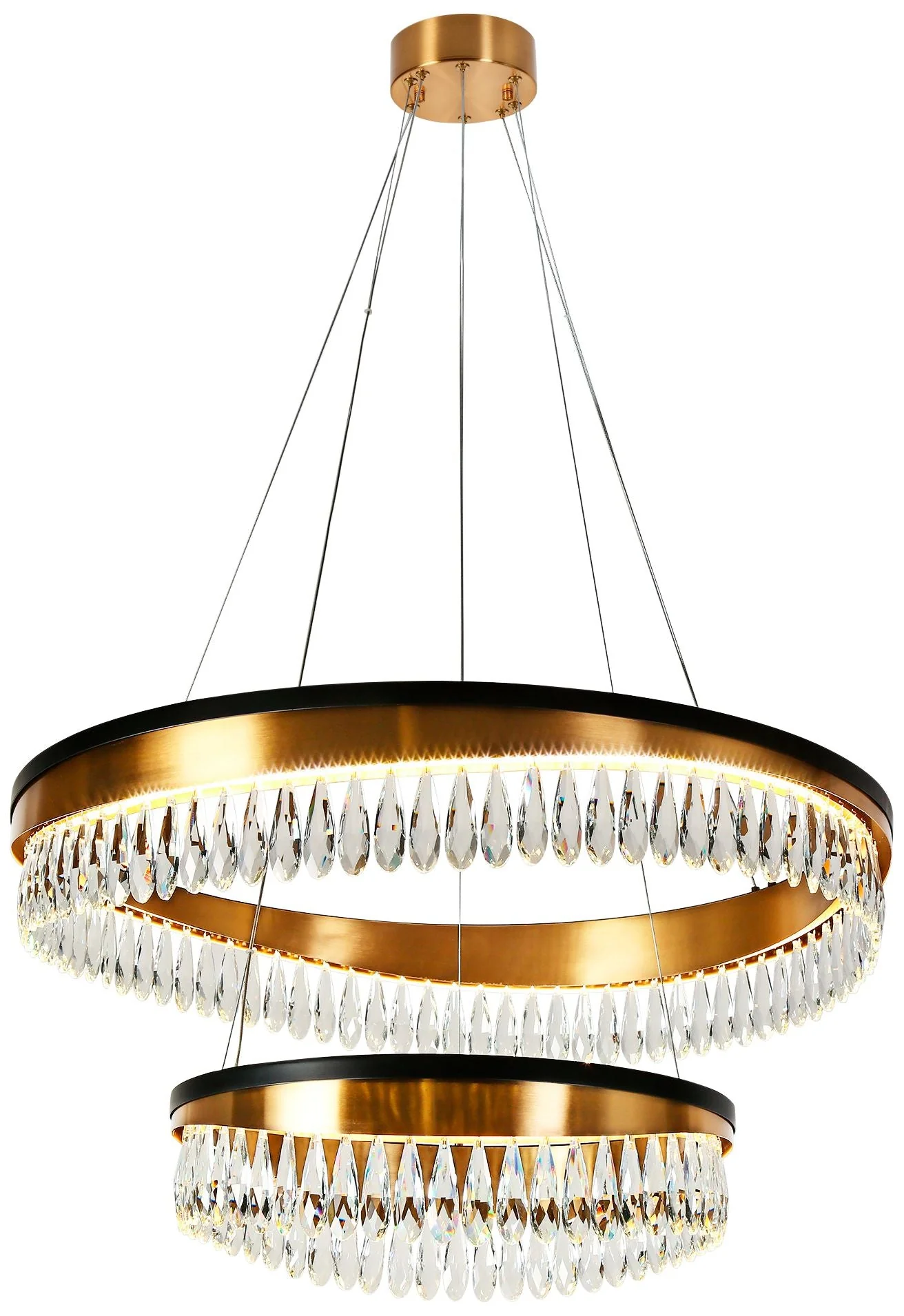 Flamgo 2-Light Gold Black 2-Tier Crystal LED Chandelier - Image 1