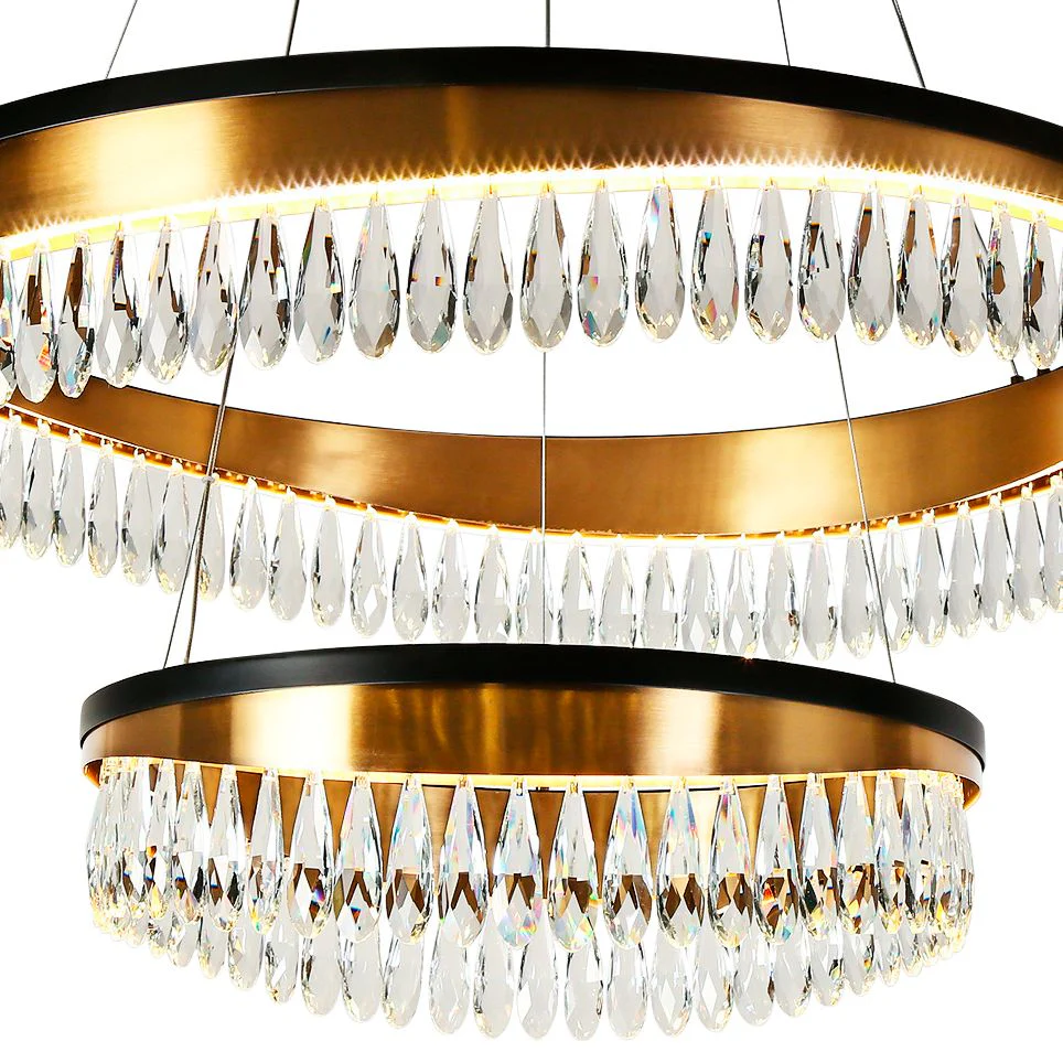 Flamgo 2-Light Gold Black 2-Tier Crystal LED Chandelier - Image 2