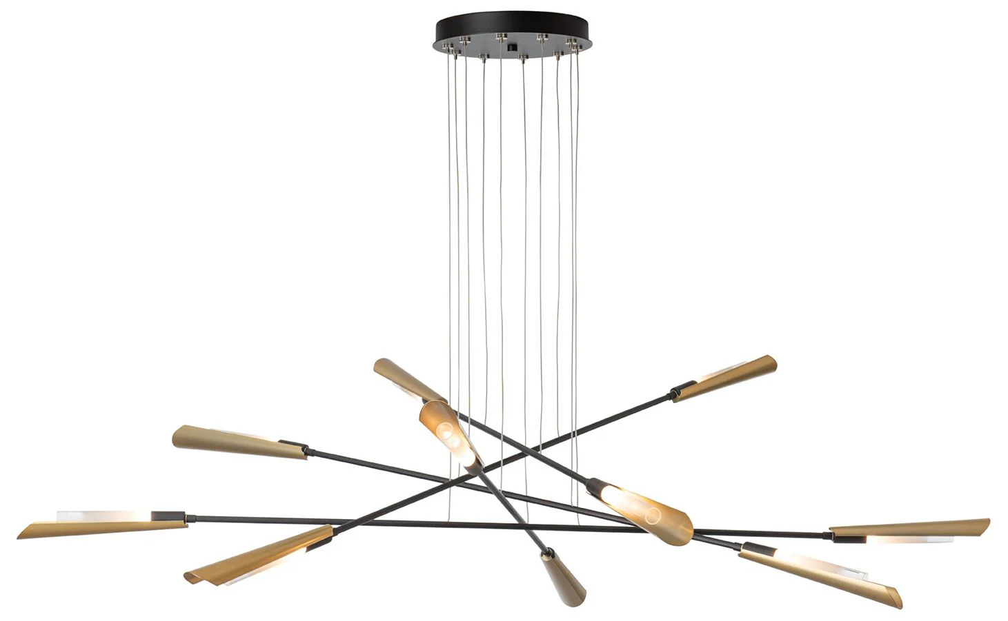 Flight 73.2" Wide 10-Light Black Pendant With Modern Brass Shade - Image 1