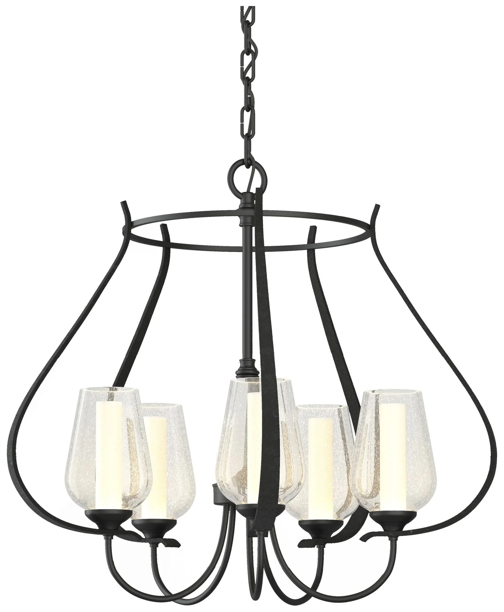 Flora 22.2" Wide 5 Arm Black Chandelier With Opal and Seeded Glass - Image 1