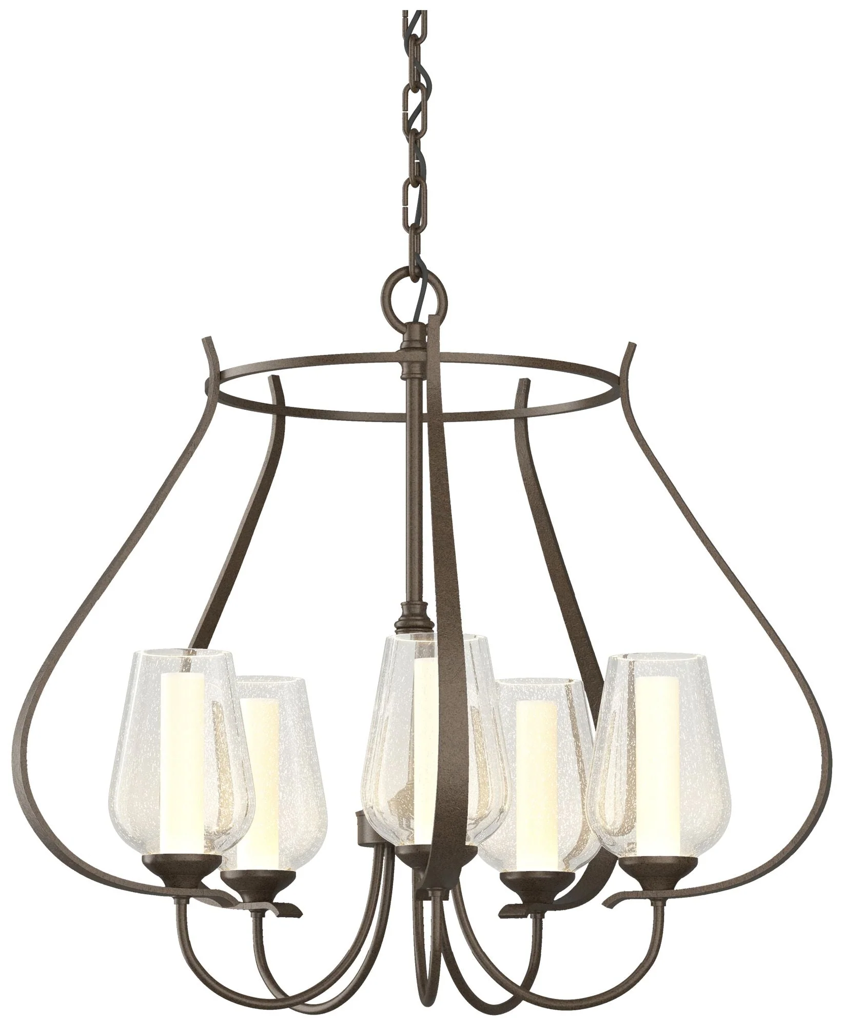 Flora 22.2" Wide 5 Arm Bronze Chandelier With Opal and Seeded Glass - Image 1