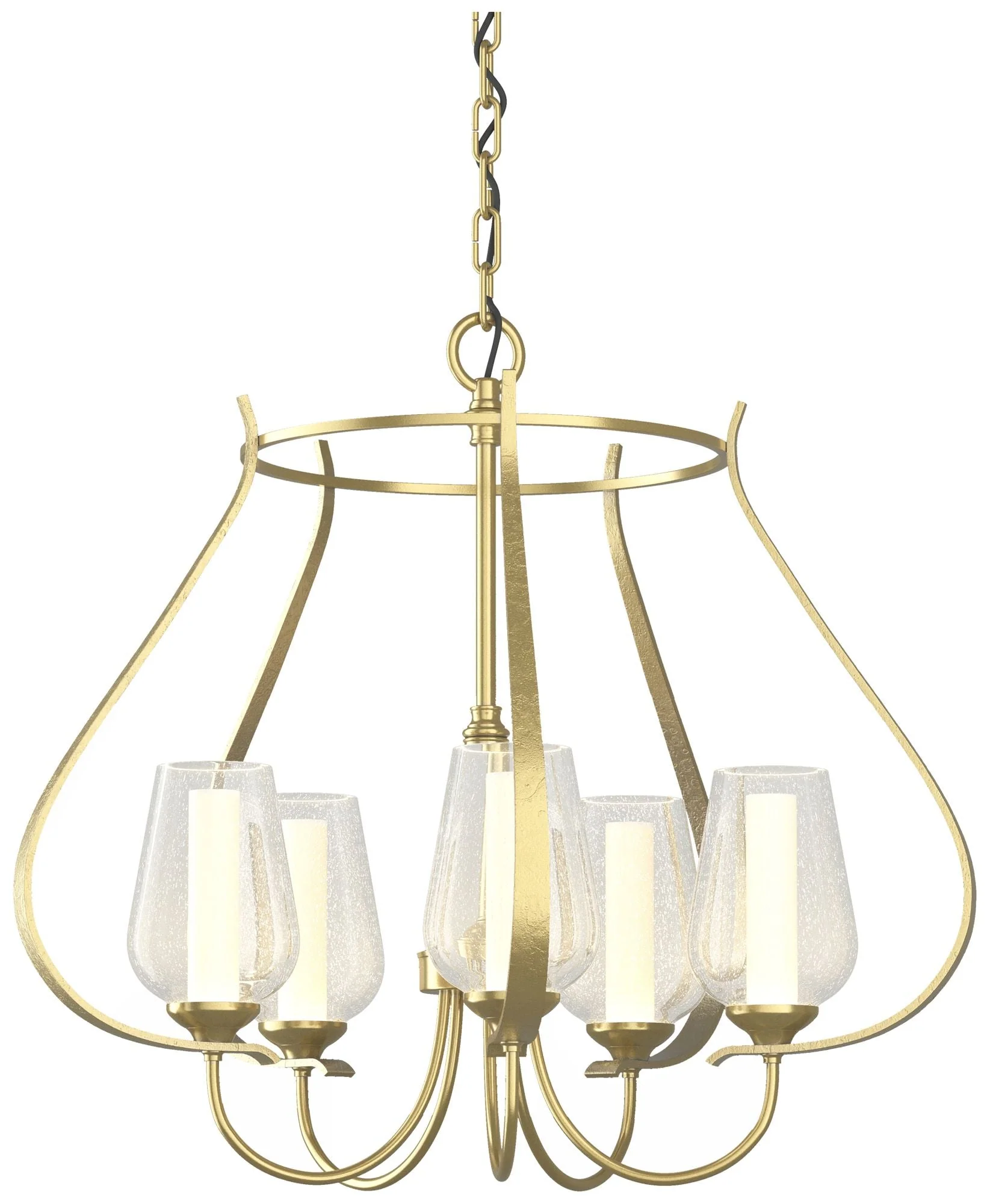 Flora 22.2" Wide 5 Arm Modern Brass Chandelier With Opal and Seeded Gl - Image 1