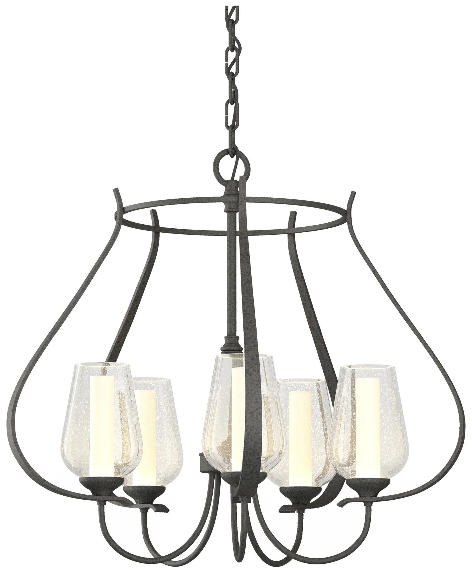 Flora 22.2" Wide 5 Arm Natural Iron Chandelier With Opal and Seeded Gl - Image 1