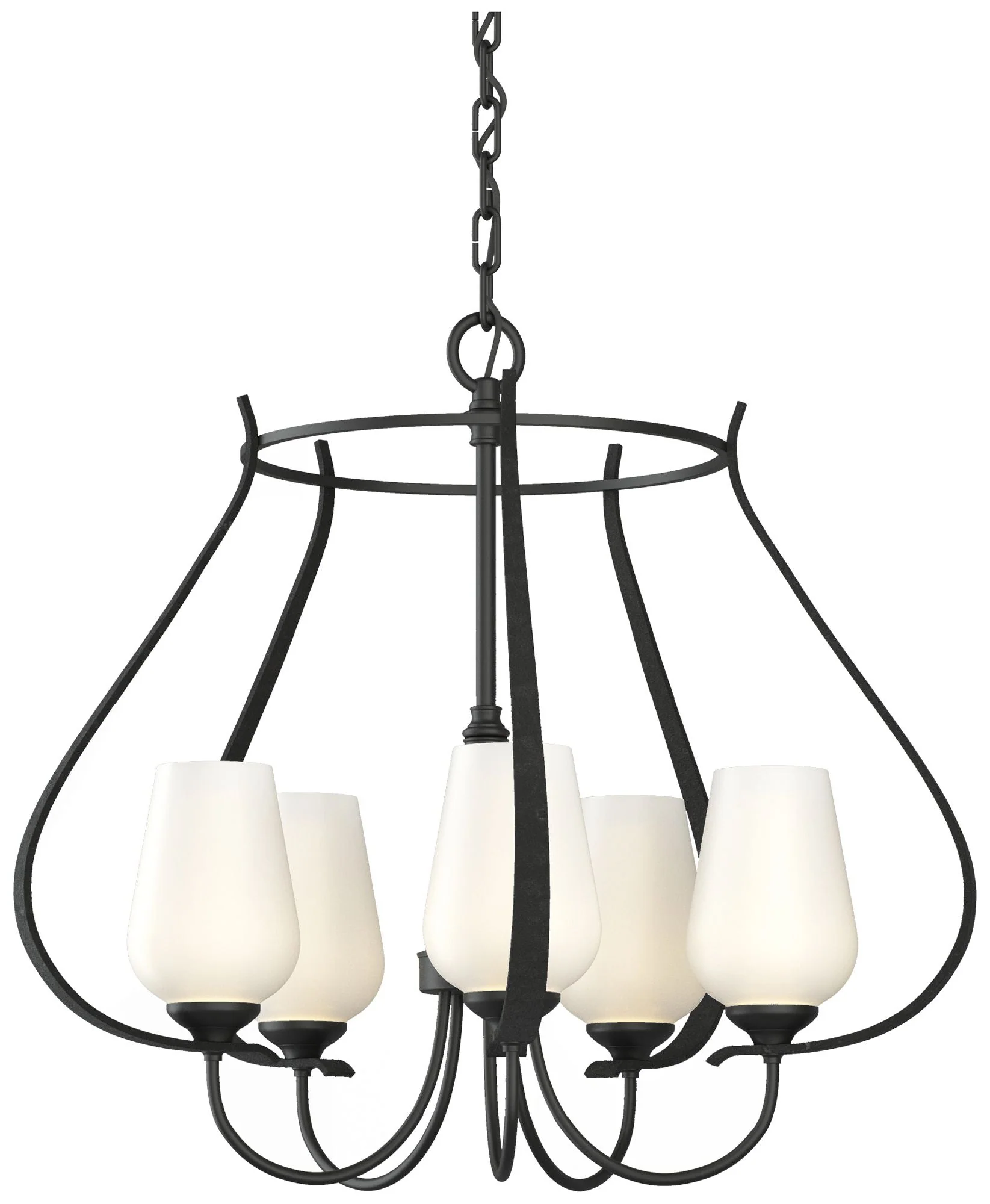 Flora 22.2" Wide 5 Arm Round Black Chandelier With Opal Glass - Image 1