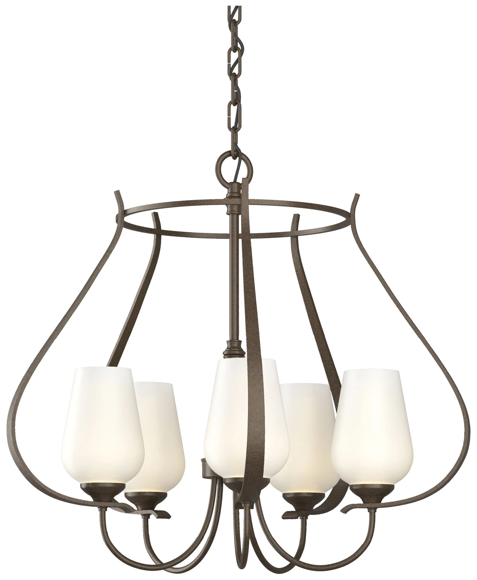 Flora 22.2" Wide 5 Arm Round Bronze Chandelier With Opal Glass - Image 1