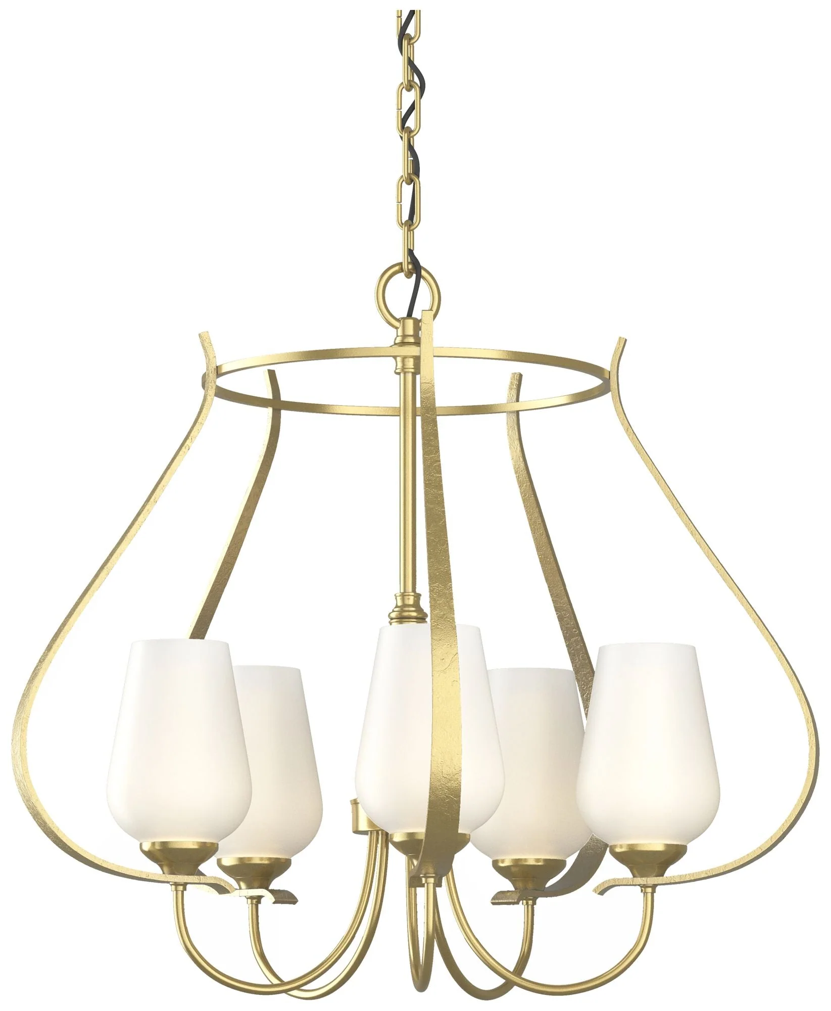 Flora 22.2" Wide 5 Arm Round Modern Brass Chandelier With Opal Glass - Image 1