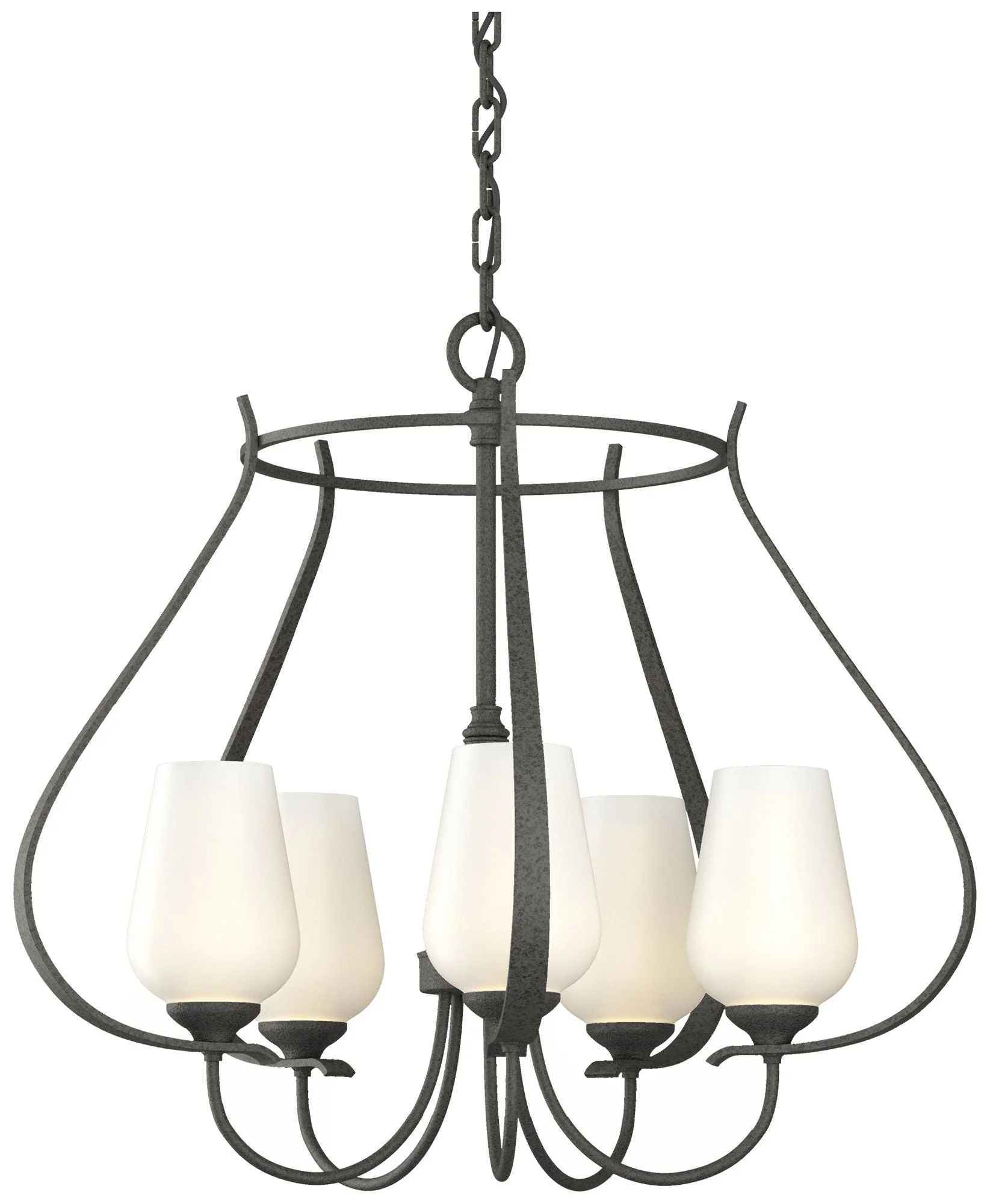 Flora 22.2" Wide 5 Arm Round Natural Iron Chandelier With Opal Glass - Image 1