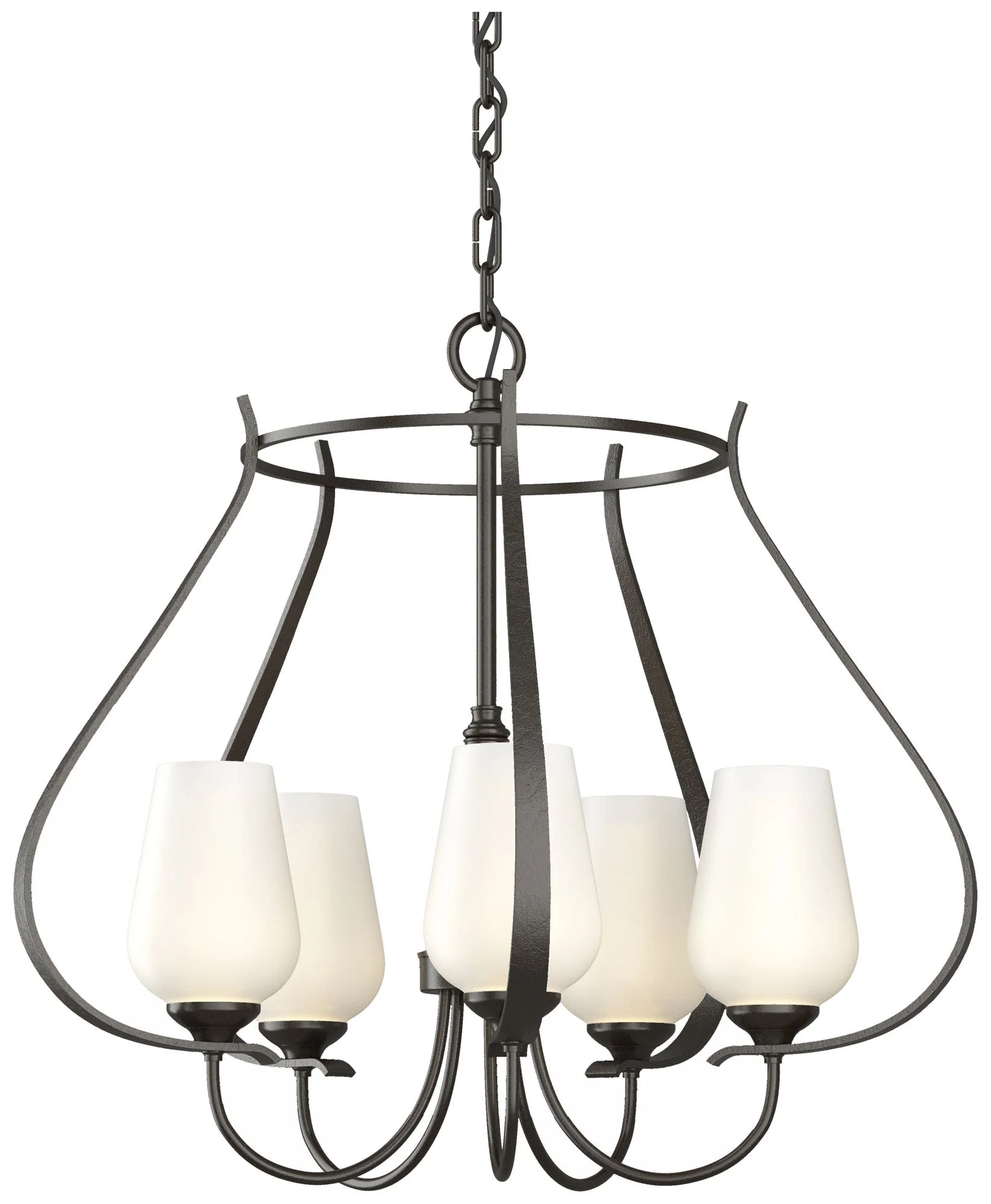 Flora 22.2" Wide 5 Arm Round Oil Rubbed Bronze Chandelier With Opal Gl - Image 1