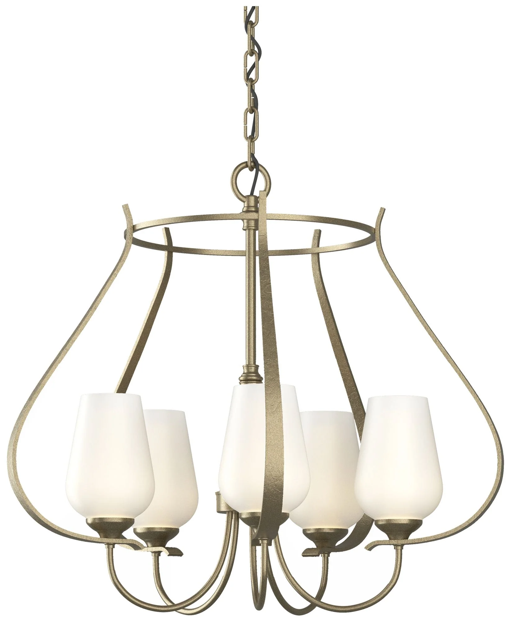 Flora 22.2" Wide 5 Arm Round Soft Gold Chandelier With Opal Glass - Image 1
