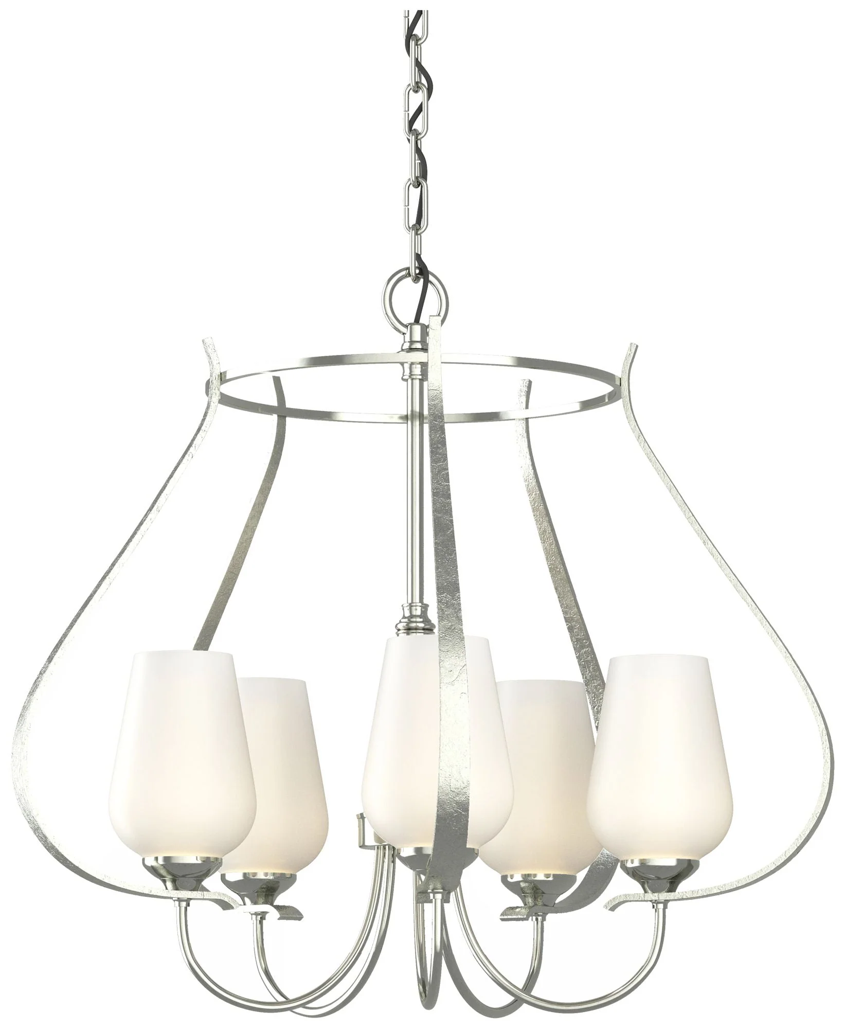 Flora 22.2" Wide 5 Arm Round Sterling Chandelier With Opal Glass - Image 1