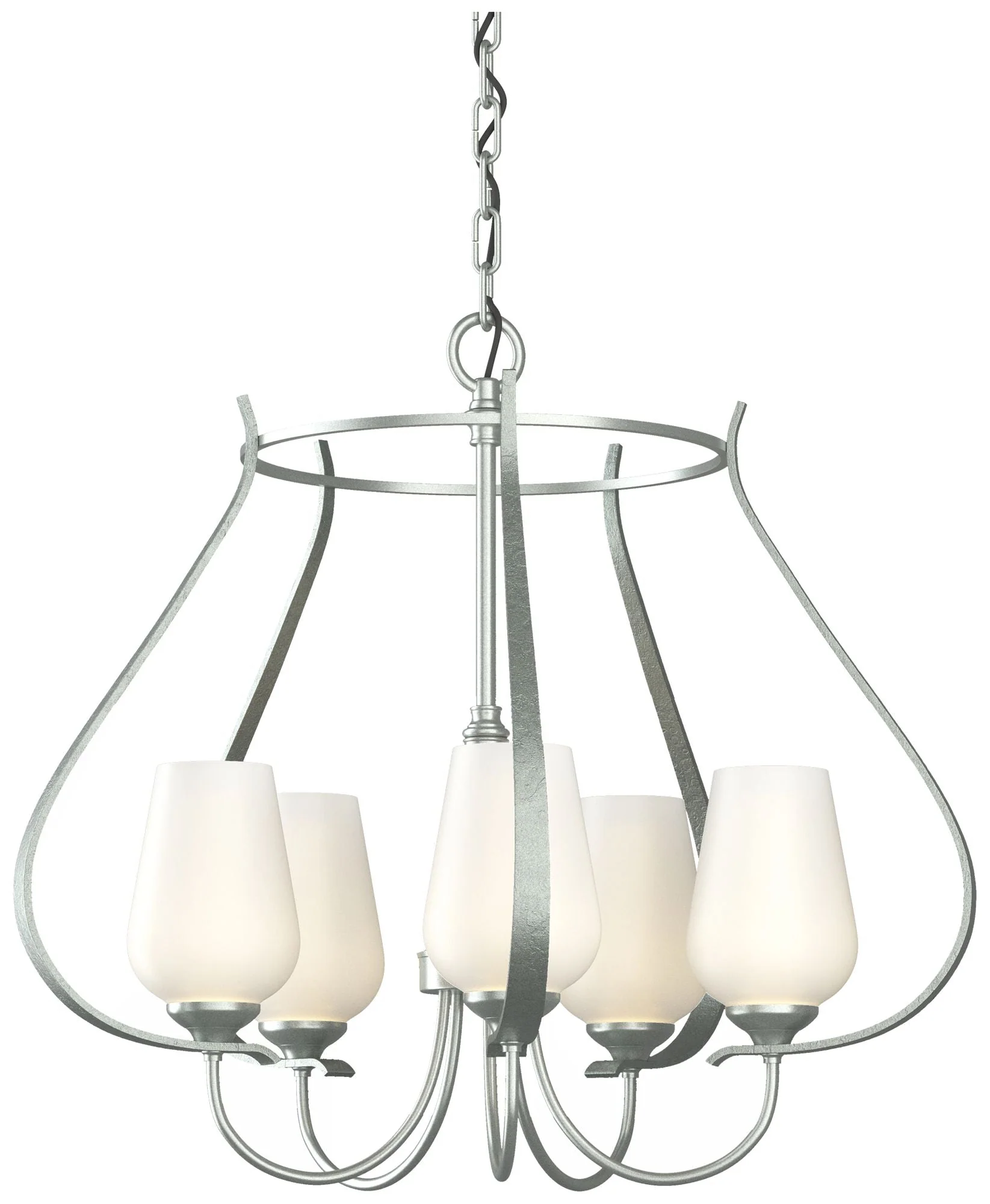 Flora 22.2" Wide 5 Arm Round Vintage Platinum Chandelier With Opal Gla - Image 1