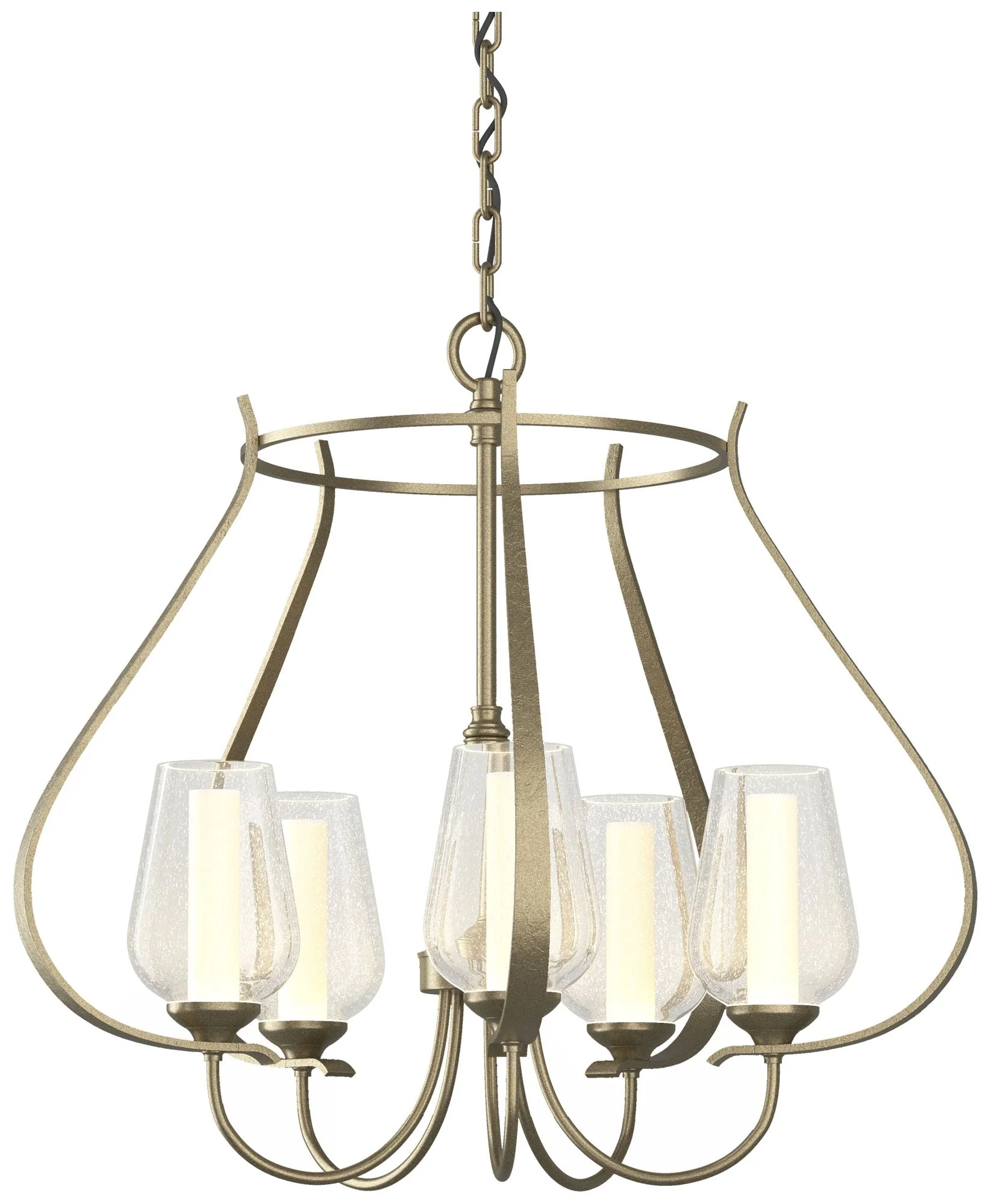 Flora 22.2" Wide 5 Arm Soft Gold Chandelier With Opal and Seeded Glass - Image 1