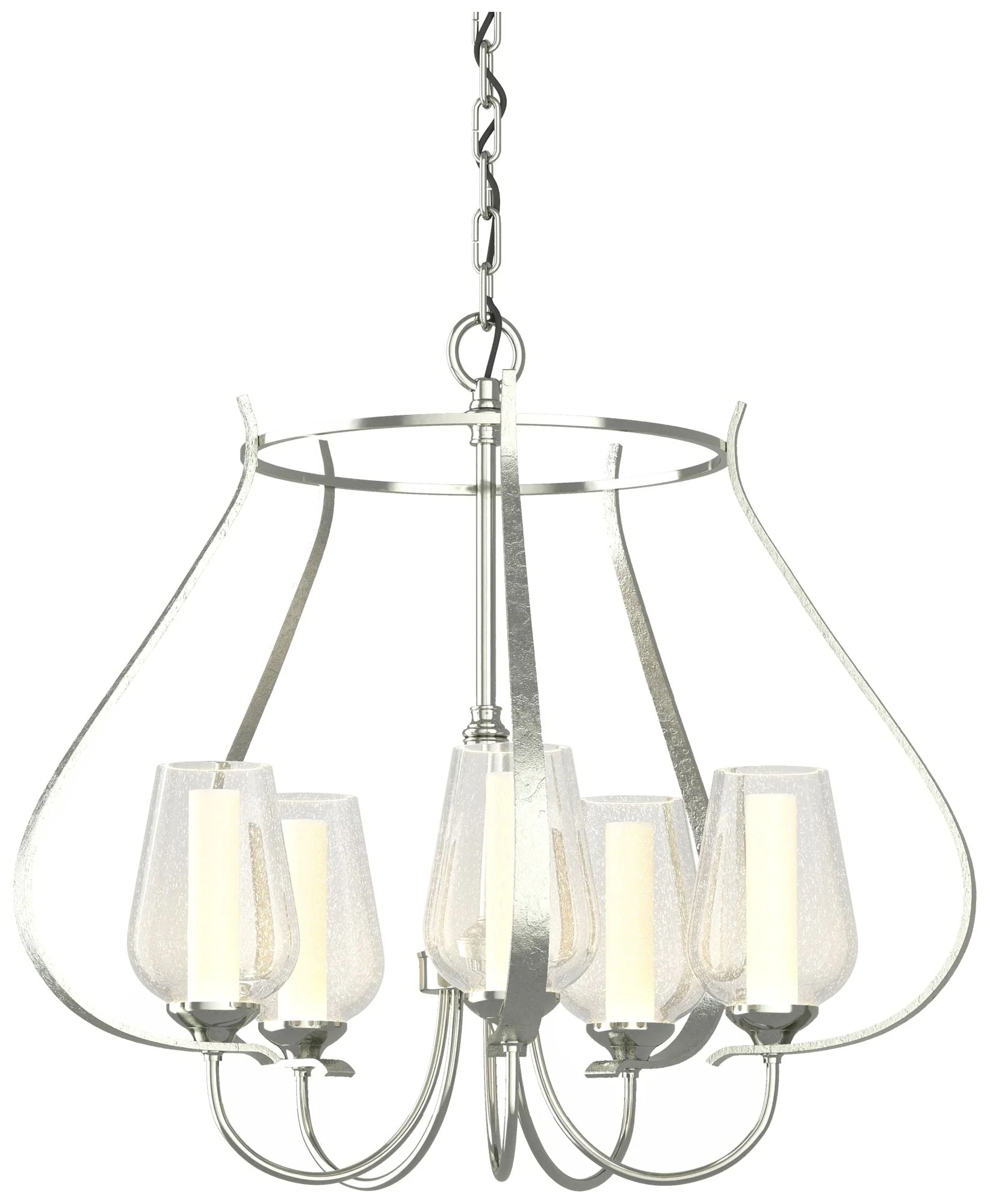 Flora 22.2" Wide 5 Arm Sterling Chandelier With Opal and Seeded Glass - Image 1