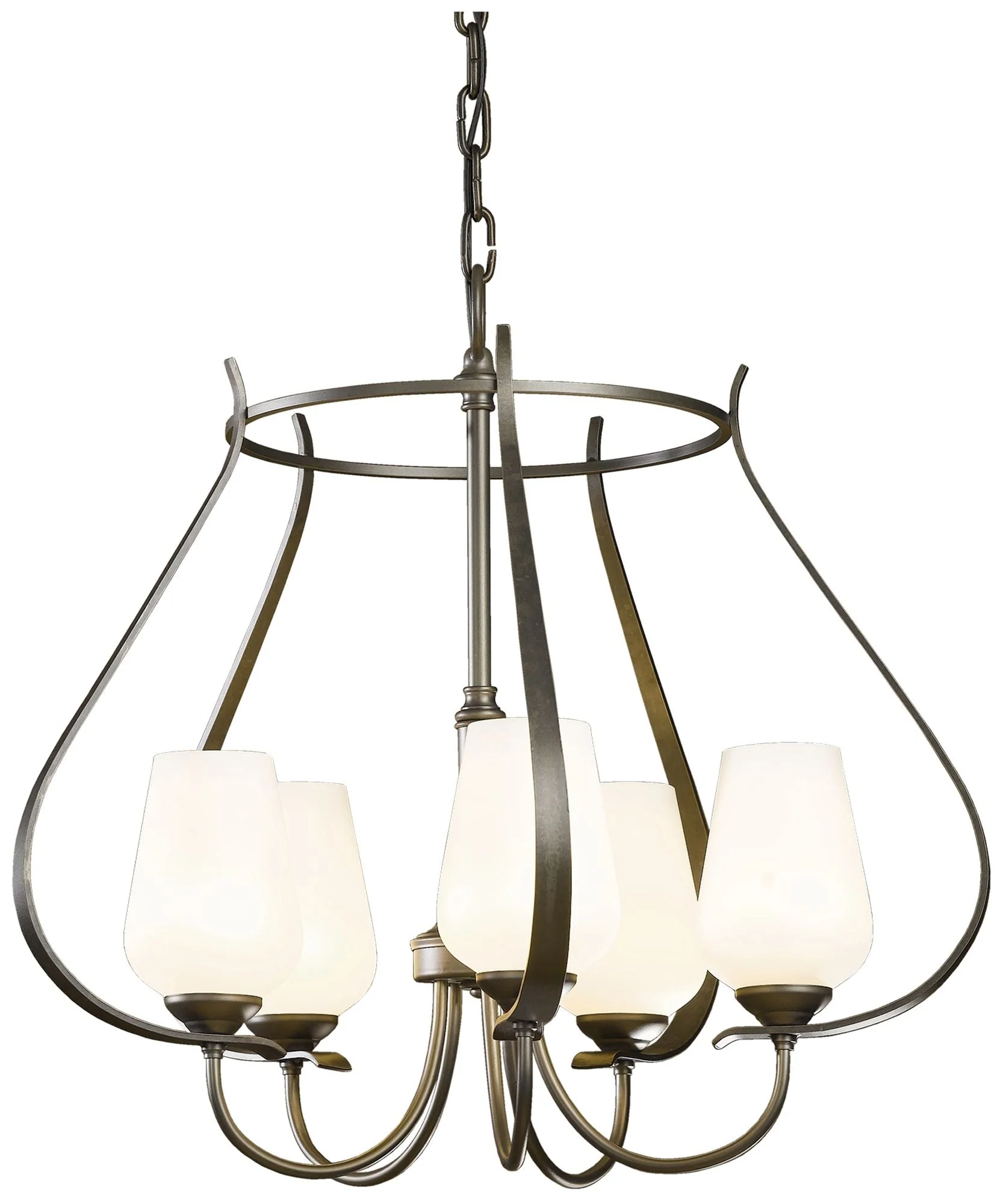 Flora 5 Arm Round Chandelier - Dark Smoke Finish - Opal Glass - Image 1
