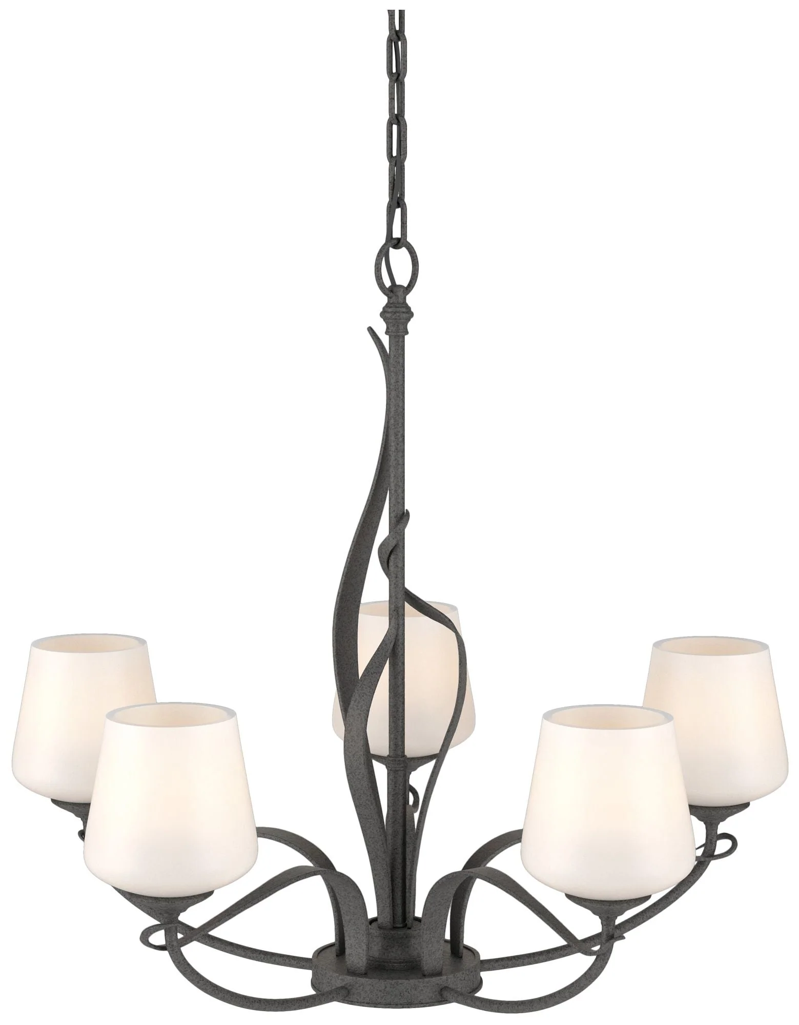 Flora Natural Iron 5 Arm Chandelier With Opal Glass - Image 1