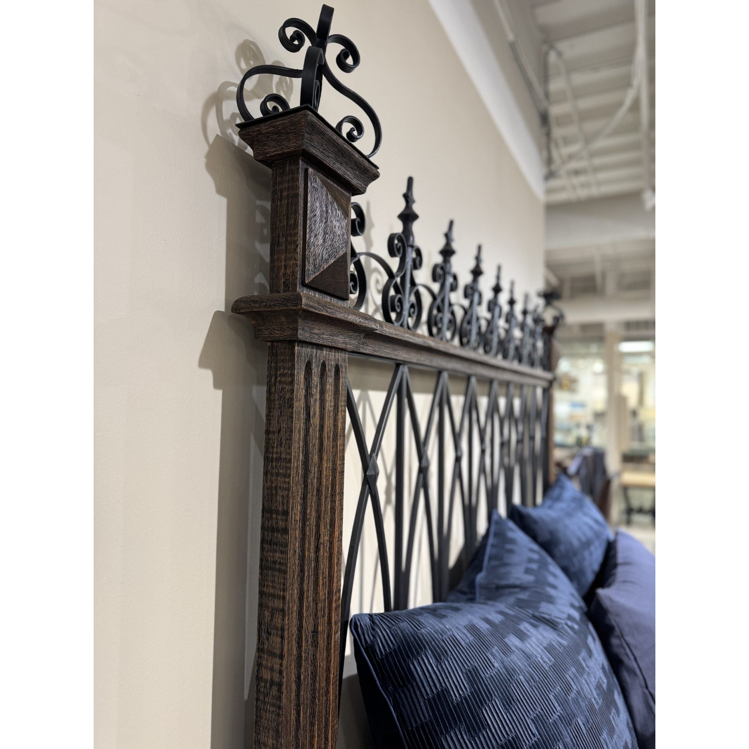 Casa Bonita Peruvian Hand-Painted Carved Wood and Hand Forged Iron Fortaleza King Size Bed - Image 3