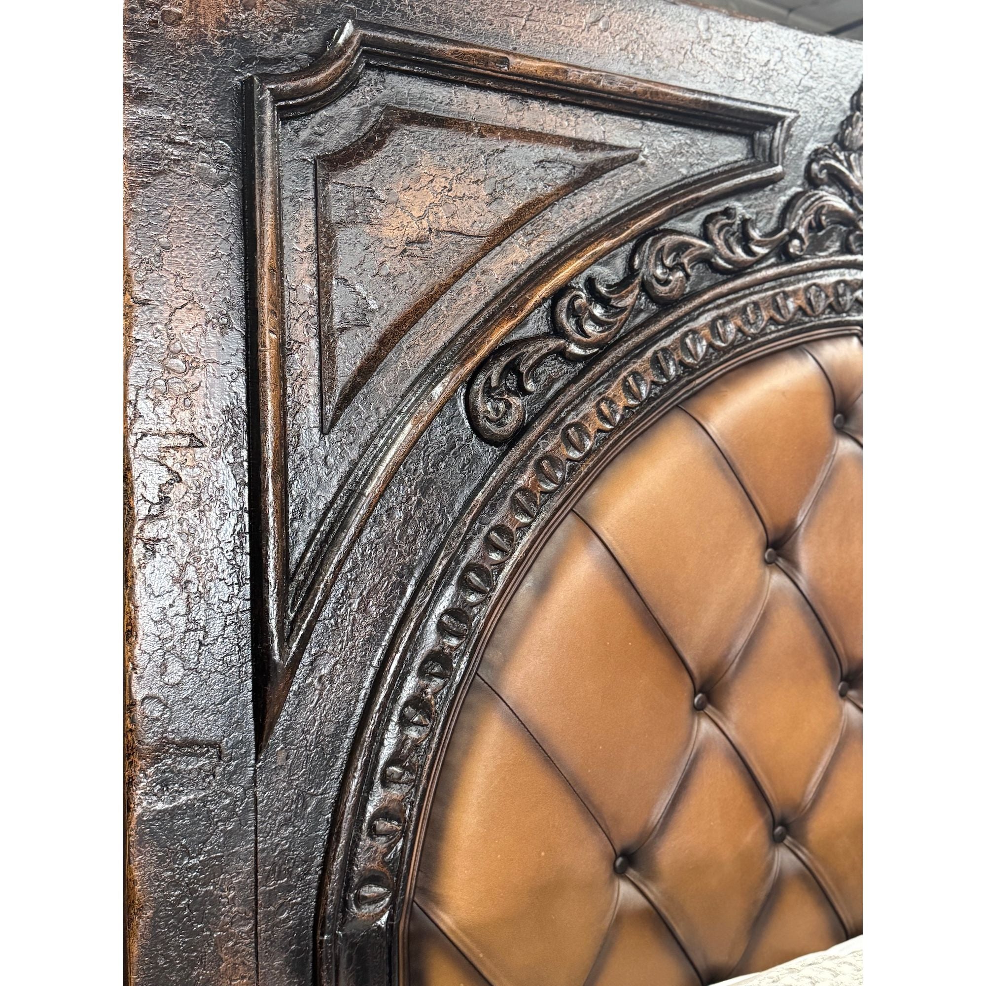 Casa Bonita Peruvian Hand-Painted Carved Wood and Tufted Linen Francesca King Size Bed - Image 3