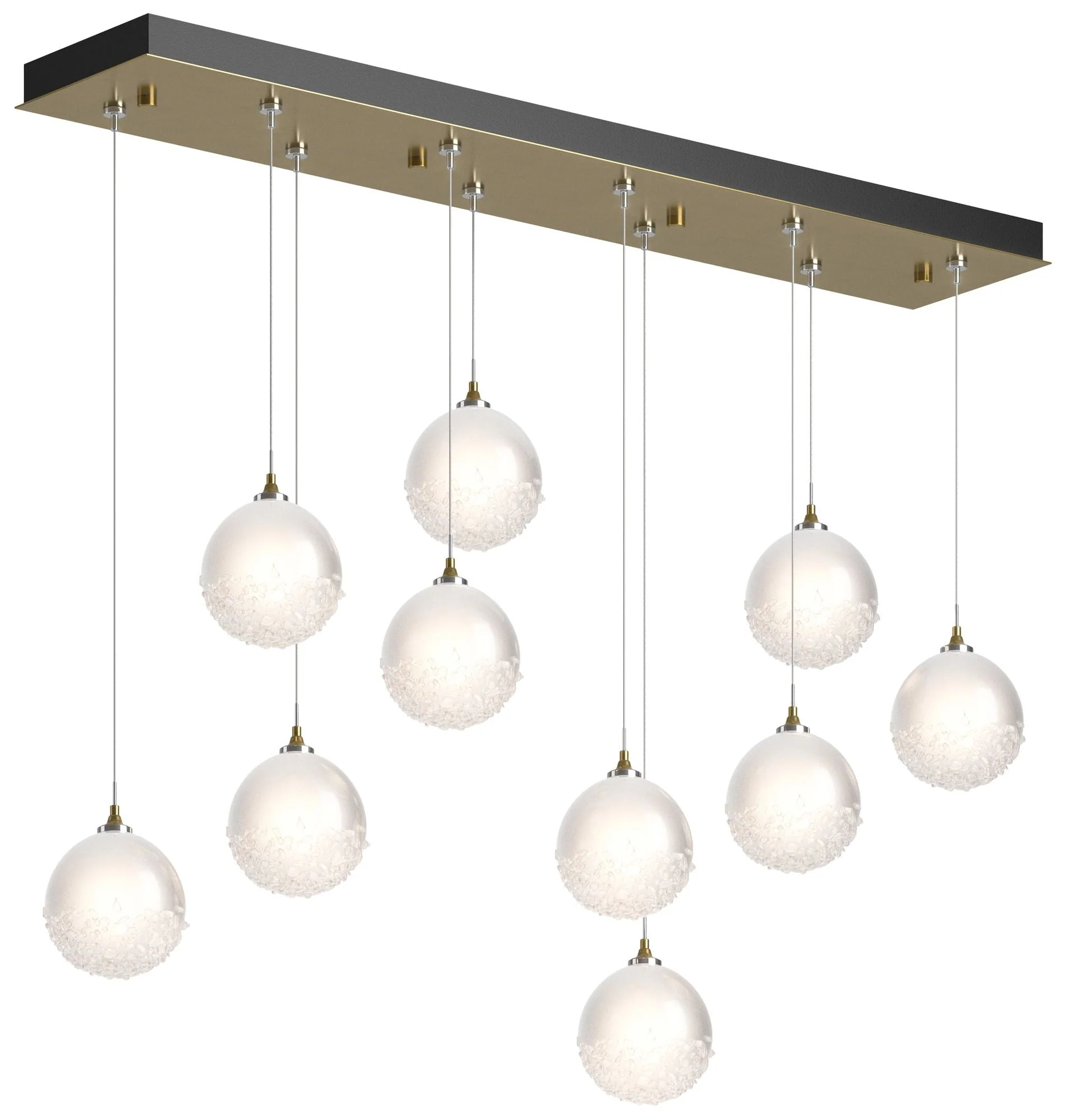 Fritz Globe 9.4"W 10-Light Modern Brass Long Pendant w/ Frosted Glass - Image 1