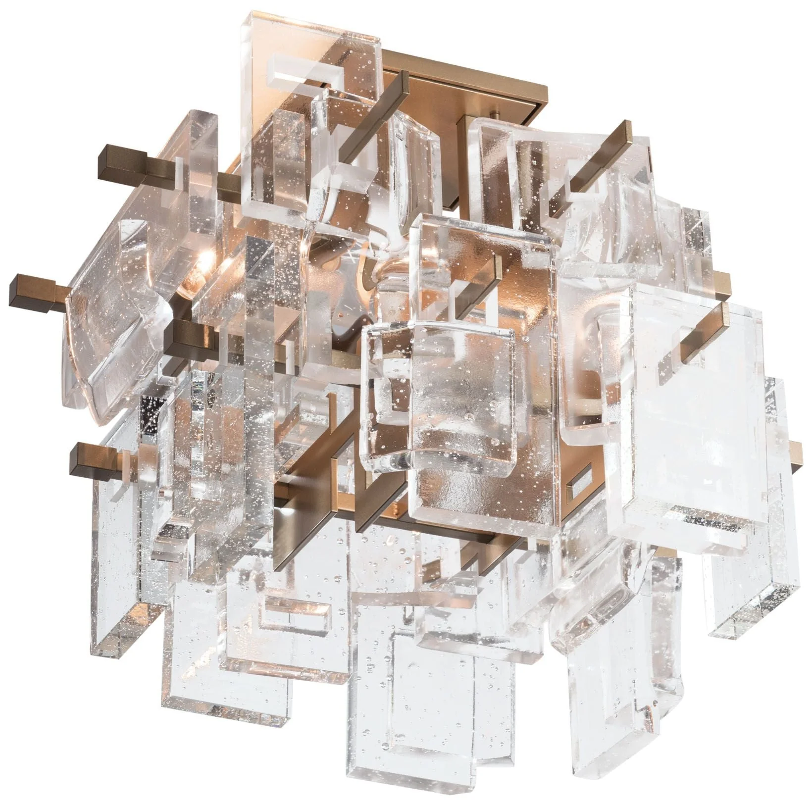 Fusion 18" Wide Soft Gold Semi Flush With Seeded Clear Glass - Image 1