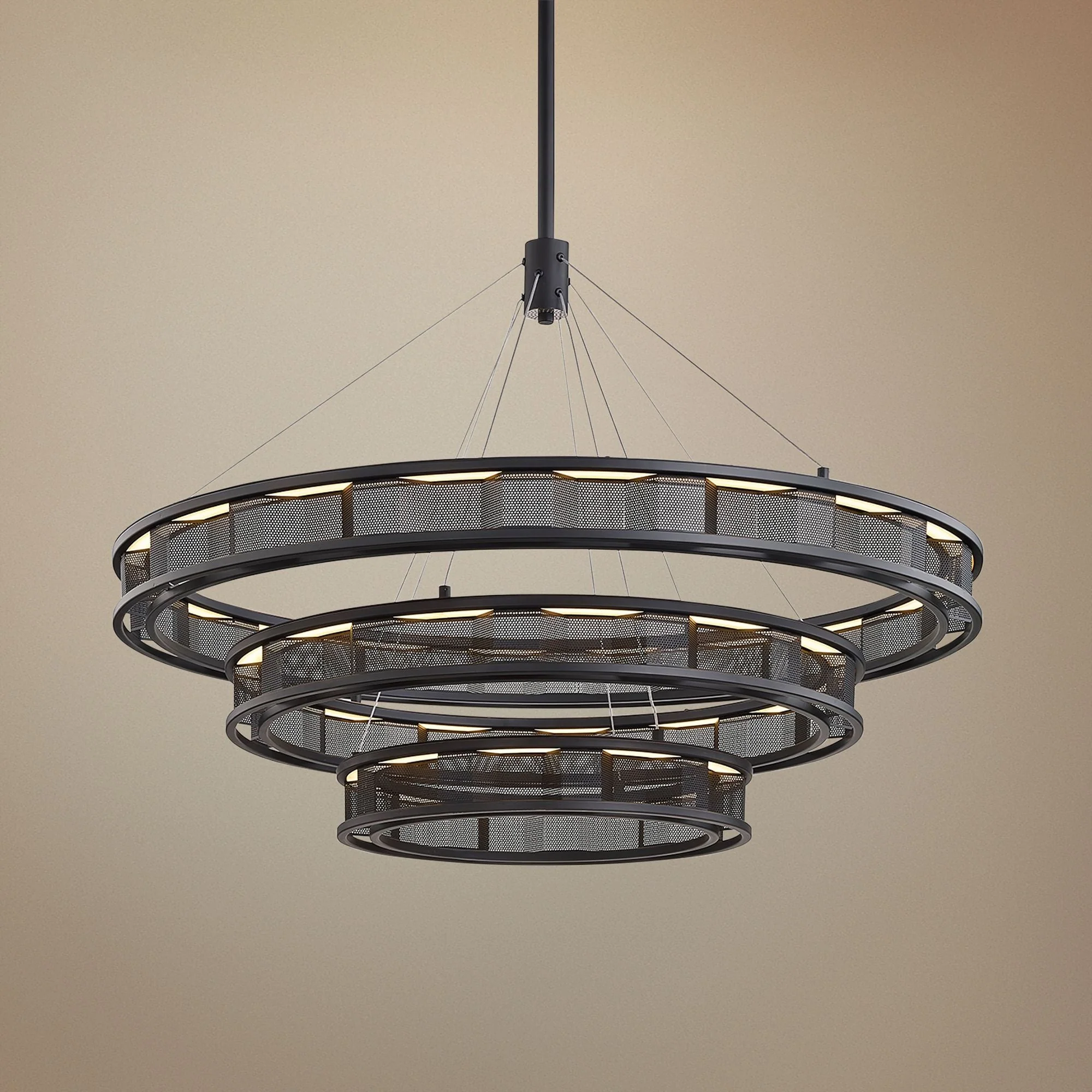 Fuze 39" Wide Modern Bronze 3-Tier LED Pendant Light - Image 1