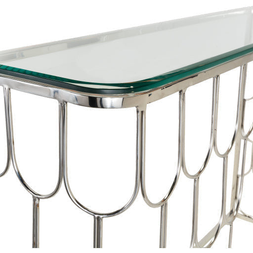 Surya Cage Modern Glass Top With Silver Stainless Steel Base Console Table GEA-003 - Image 3