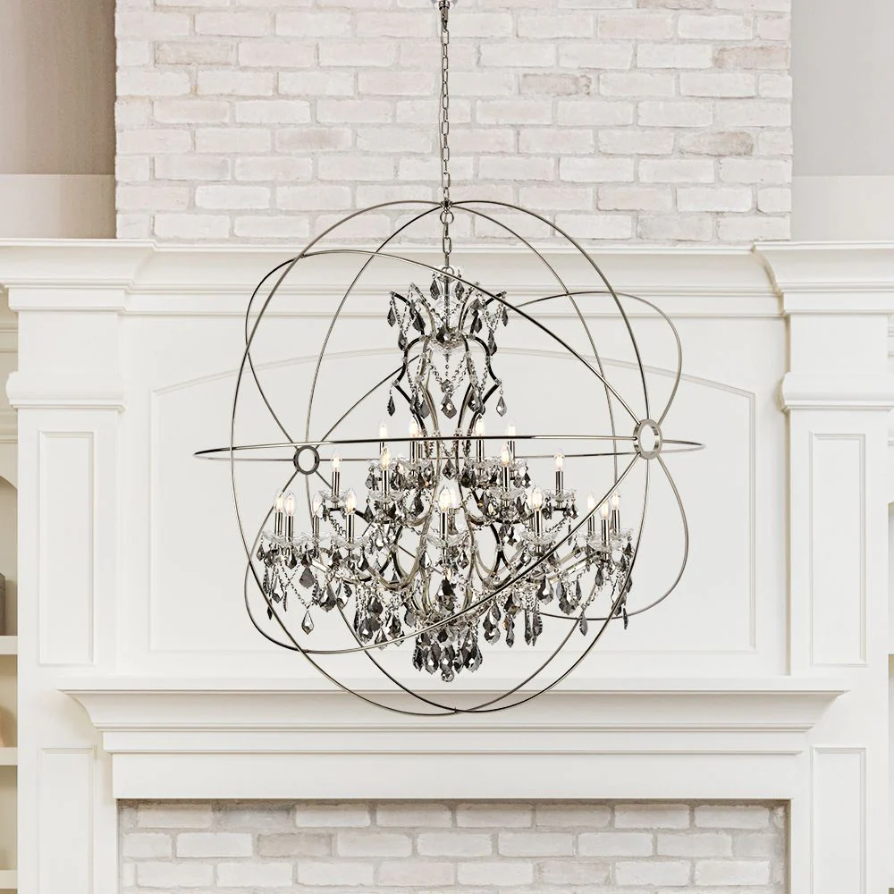 Geneva 25 Lt Polished Nickel Chandelier Silver Shade (Grey) - Image 1