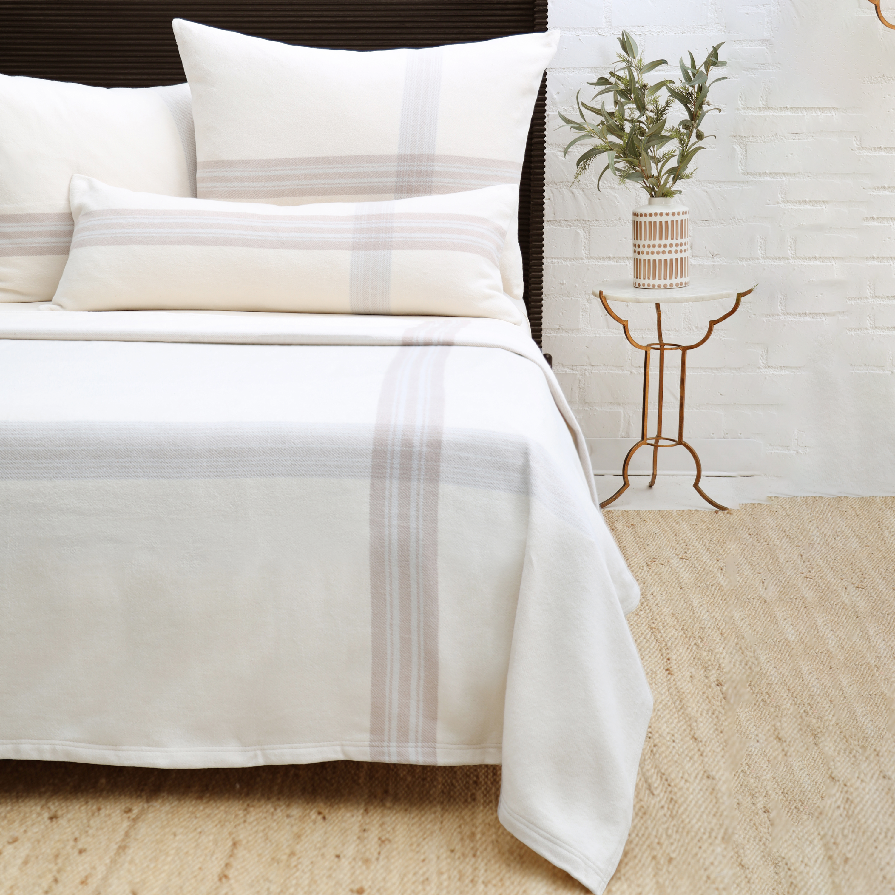 Pom Pom at Home Geneva Ivory and Taupe Plaid Blanket ~ Available in Twin, Queen and King Sizes