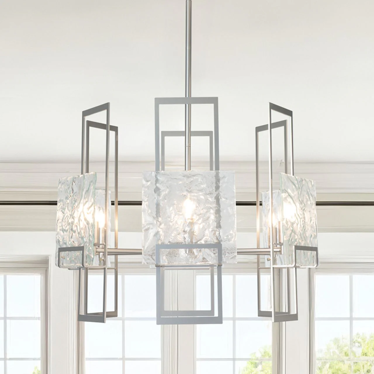 Geo 31.3" Wide 6-Light Sterling Pendant With Clear Glass Shade - Image 1