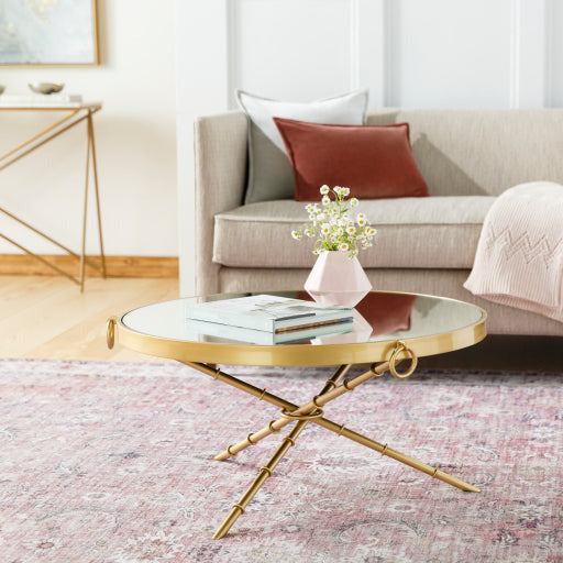 Surya Galatine Modern Mirrored Top With Metallic Gold Metal Round Coffee Table GIE-001 - Image 1