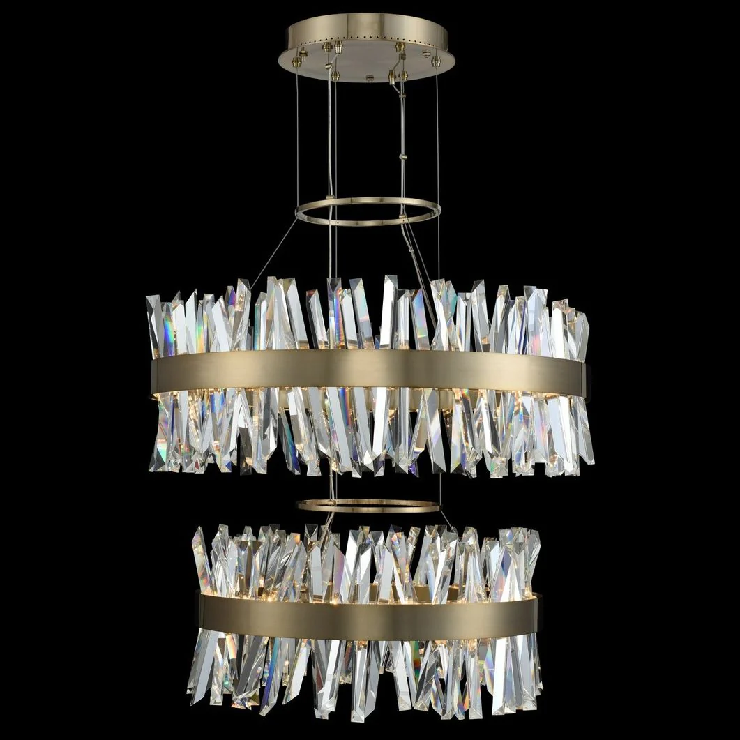 Glacier 32"W Champagne Gold 2-Tier LED Round Crystal Pendant - Image 1
