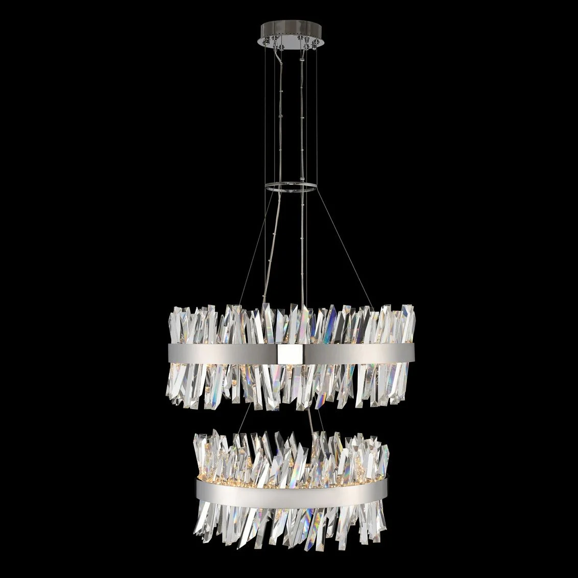 Glacier 32"W Chrome 2-Tier LED Round Crystal Pendant Light - Image 1