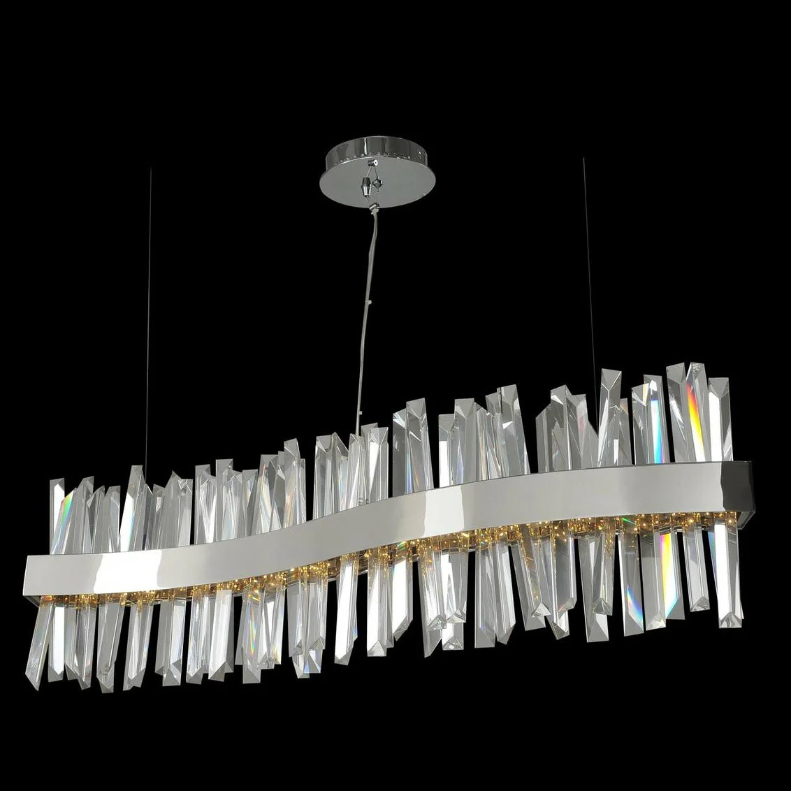 Glacier 42"W Chrome Crystal Wave LED Island Pendant Light - Image 1