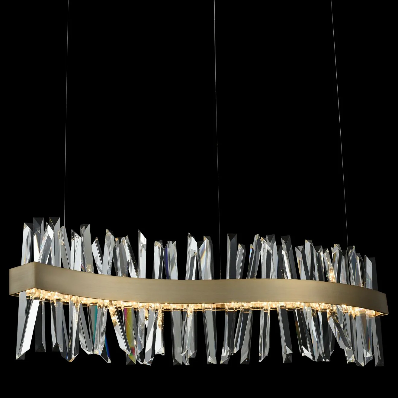 Glacier 42"W Gold LED Crystal Kitchen Island Light Pendant - Image 1