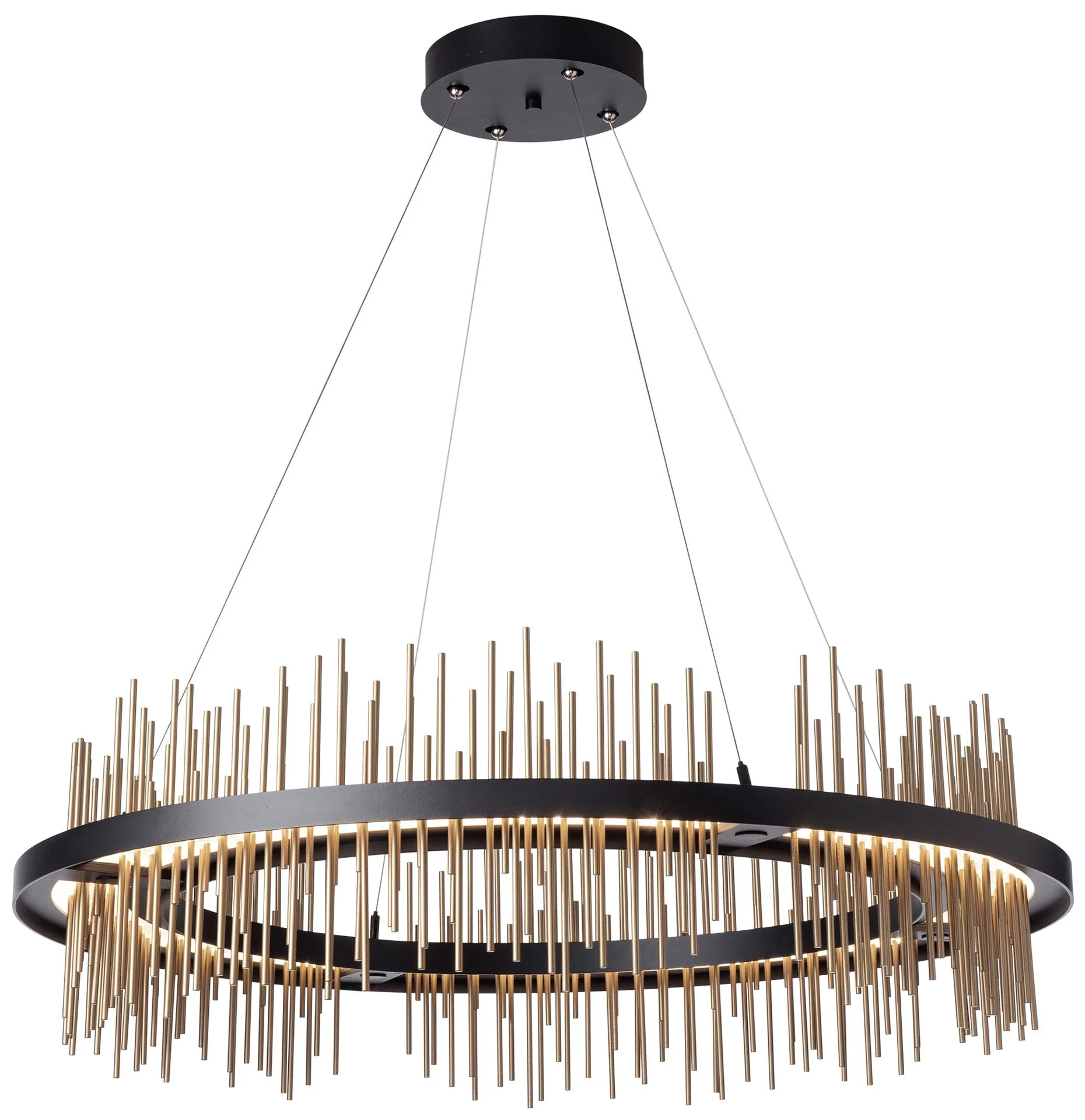 Gossamer Circular LED Pendant - Black - Gold Accents - Standard Height - Image 1