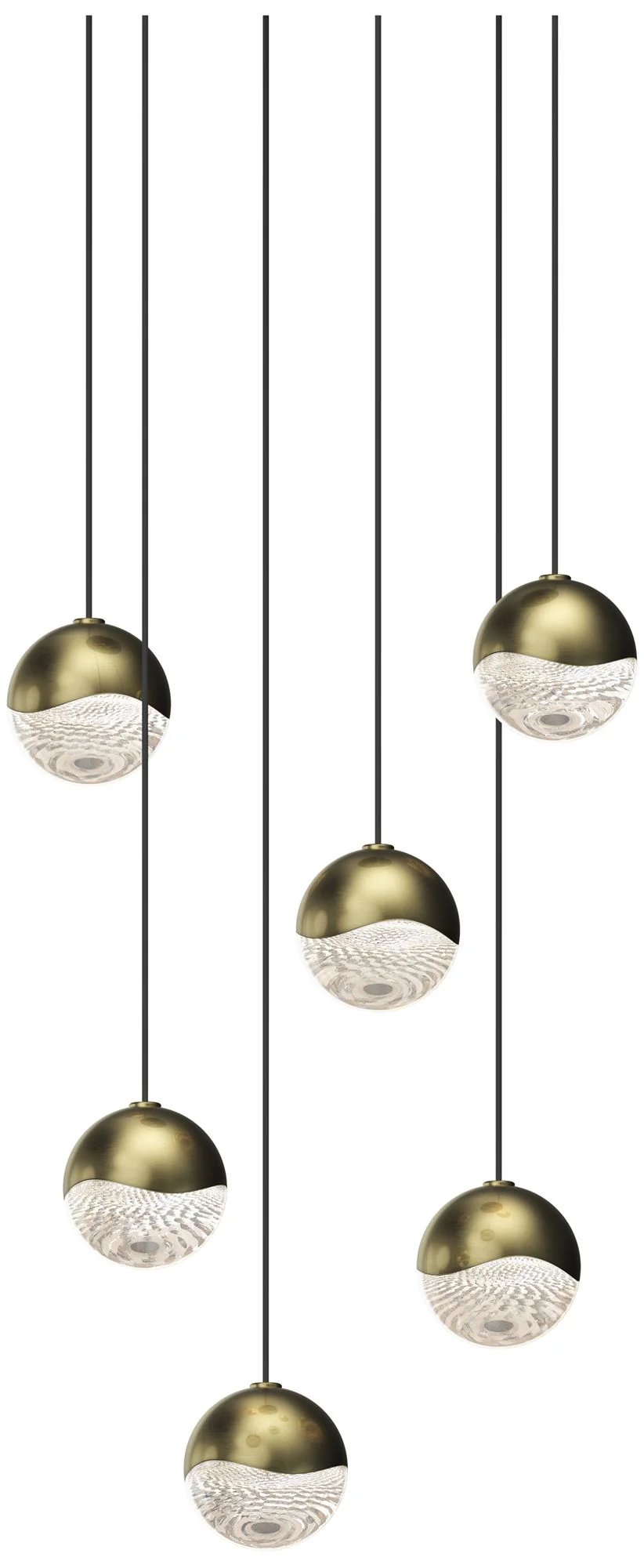 Grapes 10.5" Wide Round 6-Light Brass LED Pendant - Image 1
