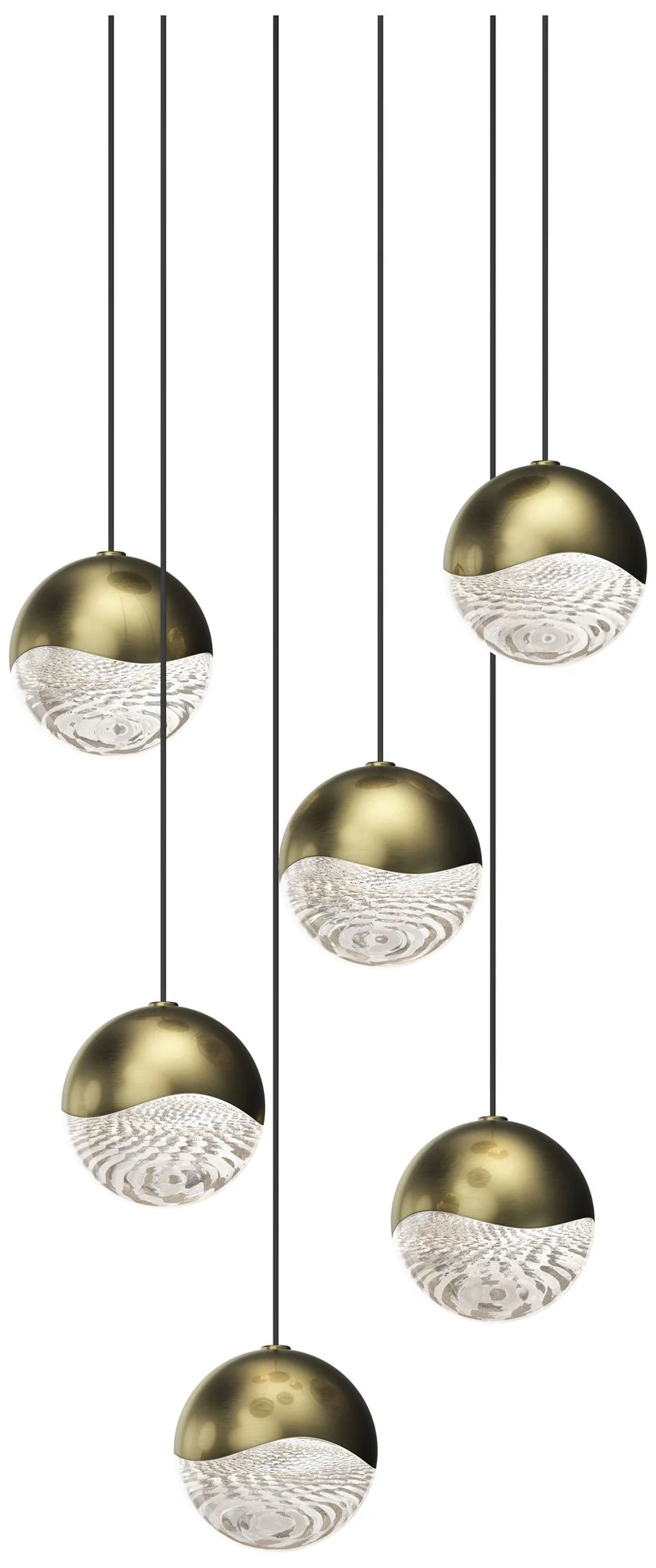 Grapes 11.25" Wide Round 6-Light Brass LED Pendant - Image 1