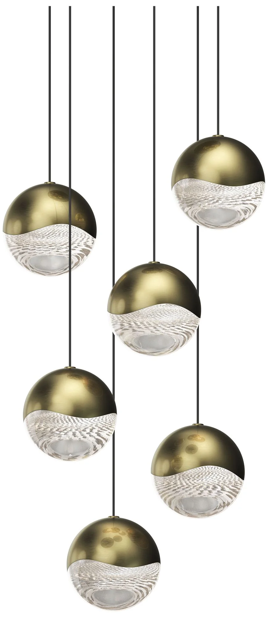 Grapes 11.75" Wide Round 6-Light Brass LED Pendant - Image 1