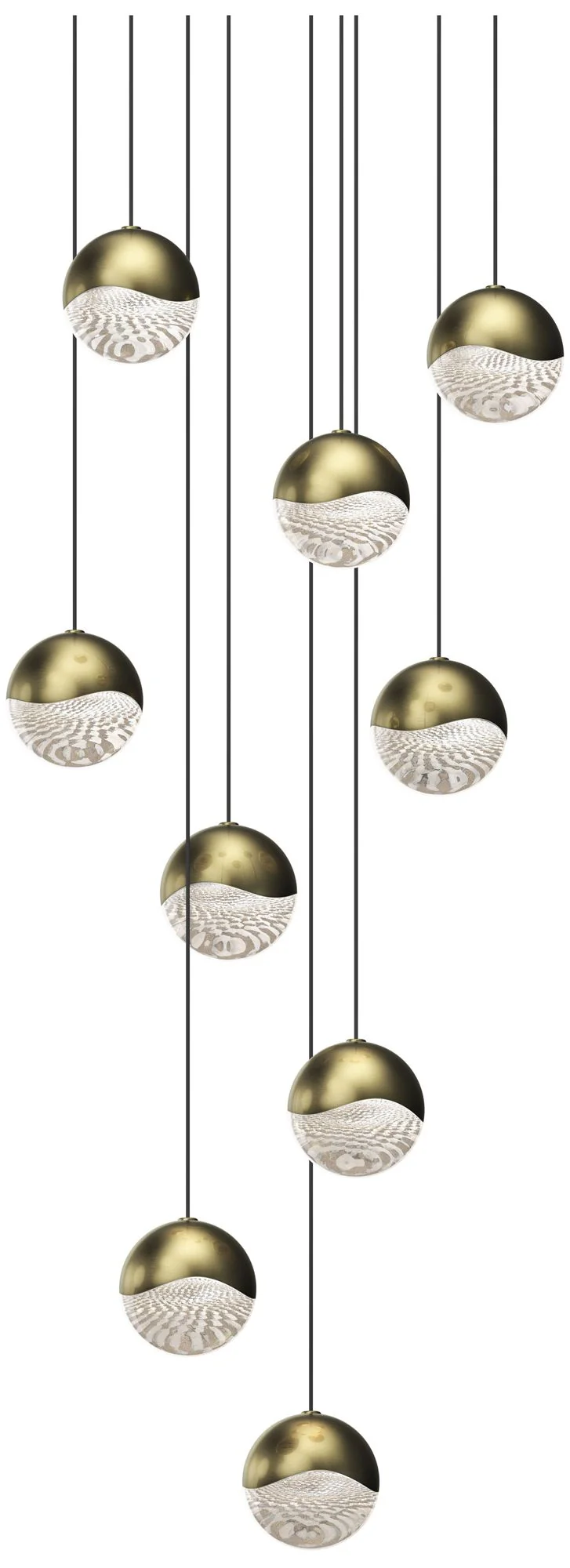 Grapes 13.25" Wide Round 9-Light Brass LED Pendant - Image 1