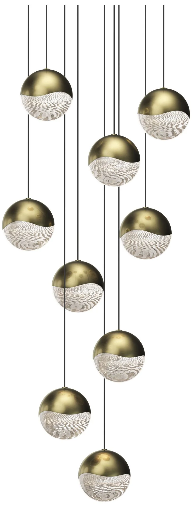 Grapes 13.75" Wide Round 9-Light Brass LED Pendant - Image 1