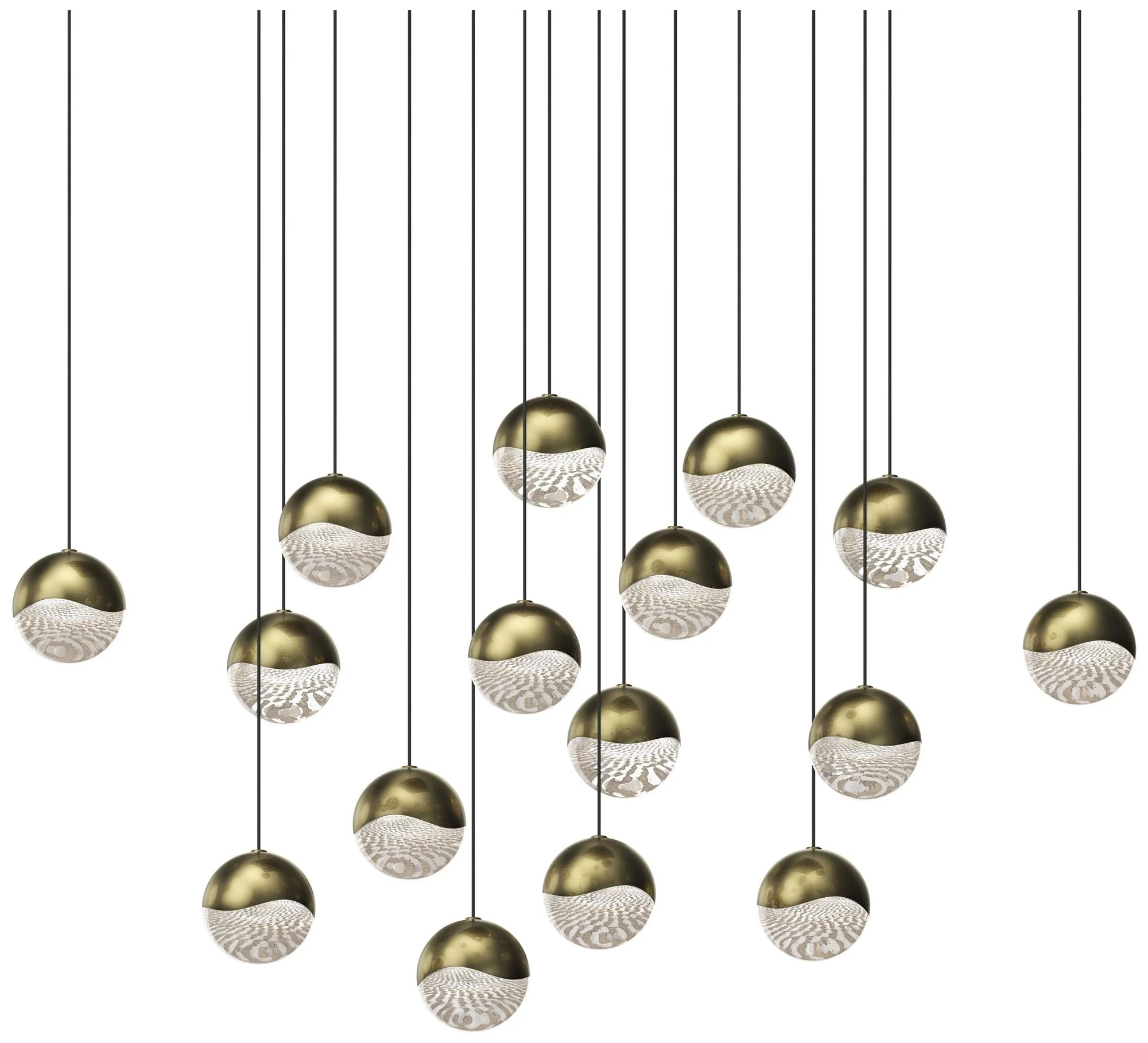 Grapes 23.25" Wide Square 16-Light Brass LED Pendant - Image 1