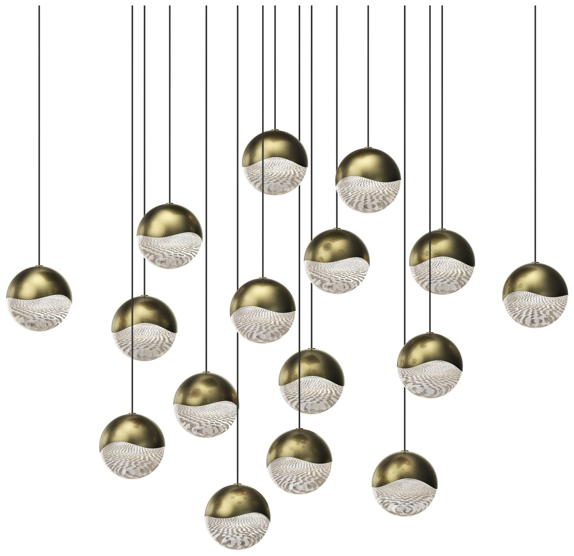Grapes 23.75" Wide Square 16-Light Brass LED Pendant - Image 1