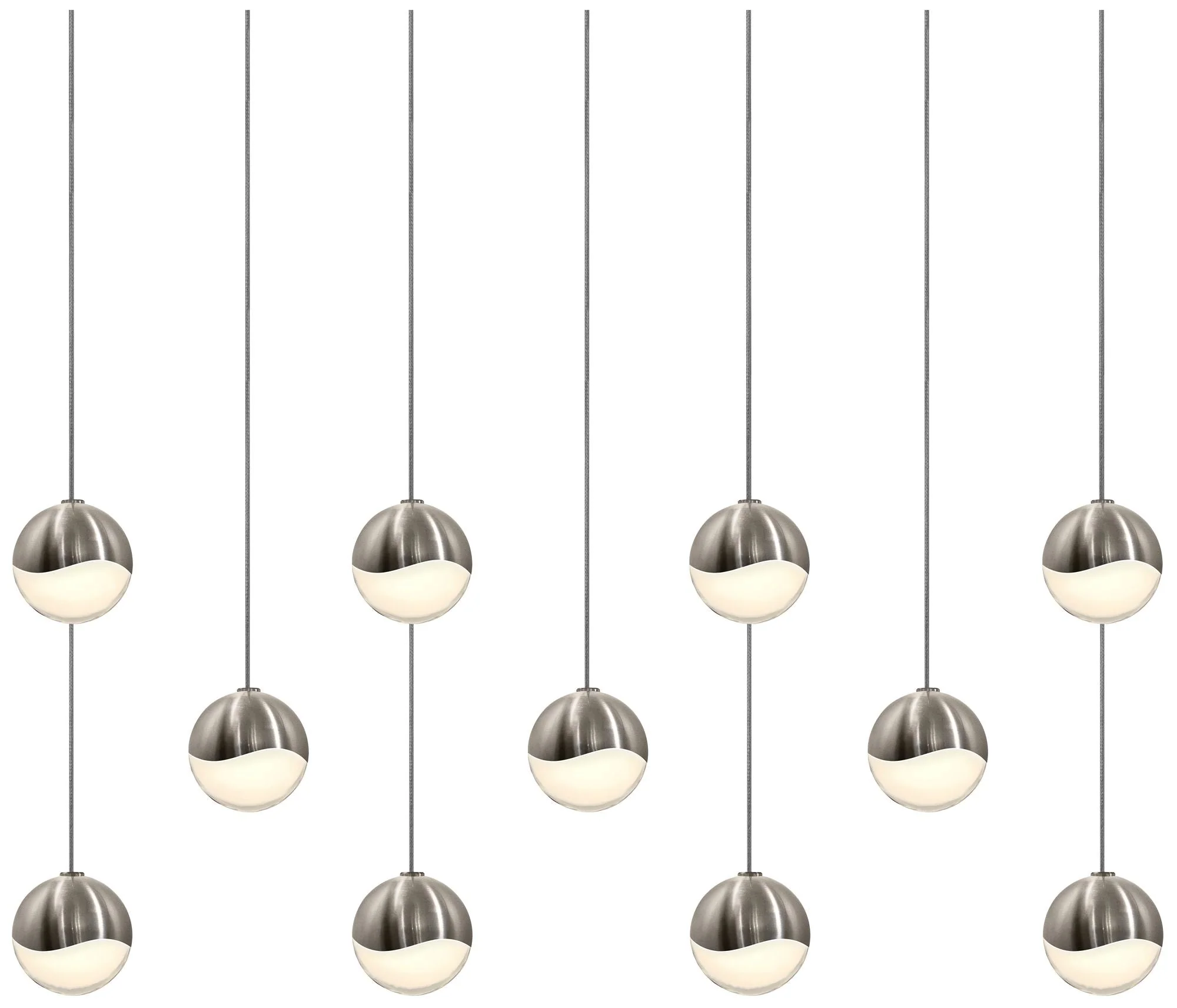 Grapes 36.25" Wide 11.Light Satin Nickel Small Rectangle LED Pendant - Image 1