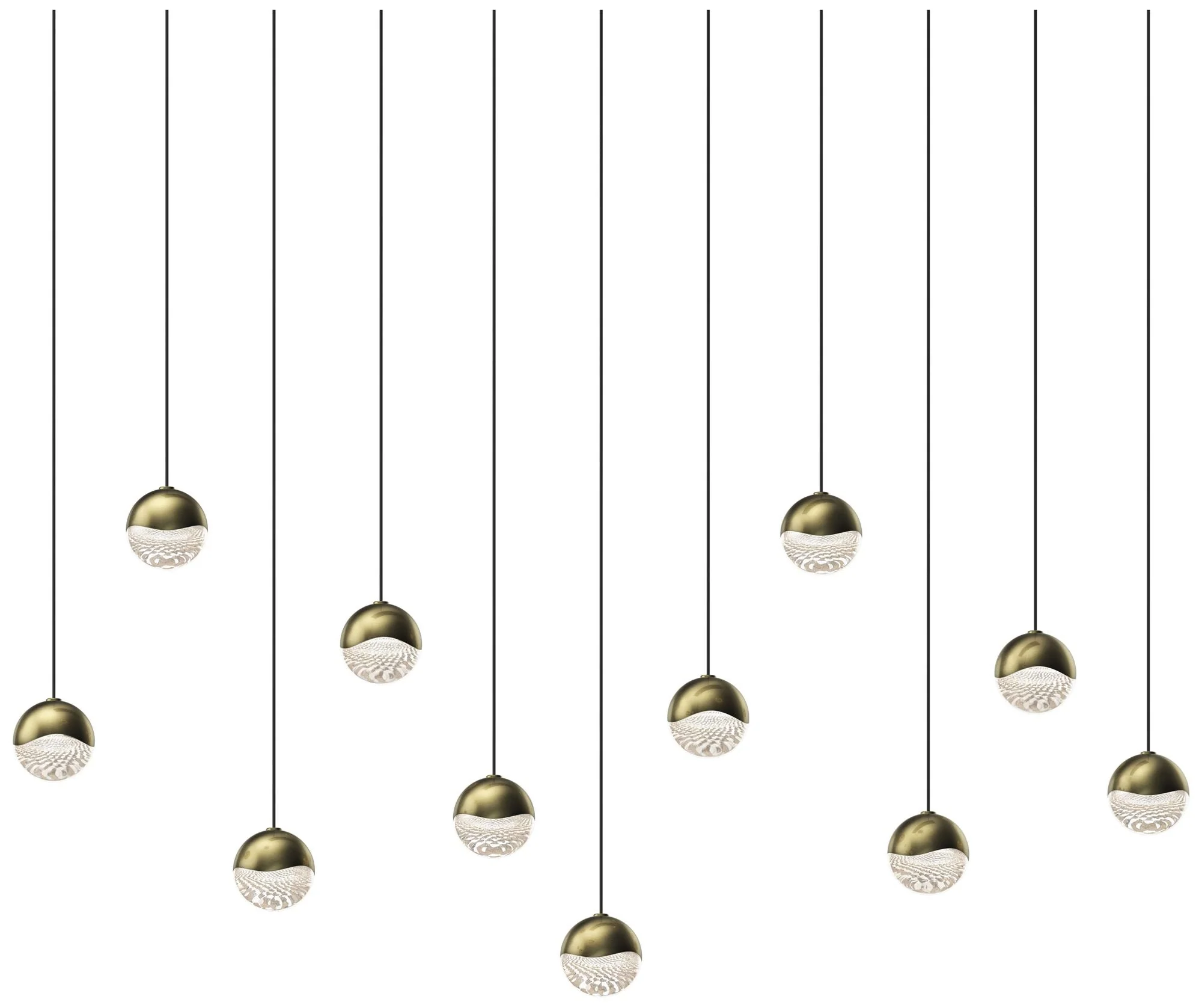 Grapes 36.25" Wide Rectangle 11-Light Brass LED Pendant - Image 1