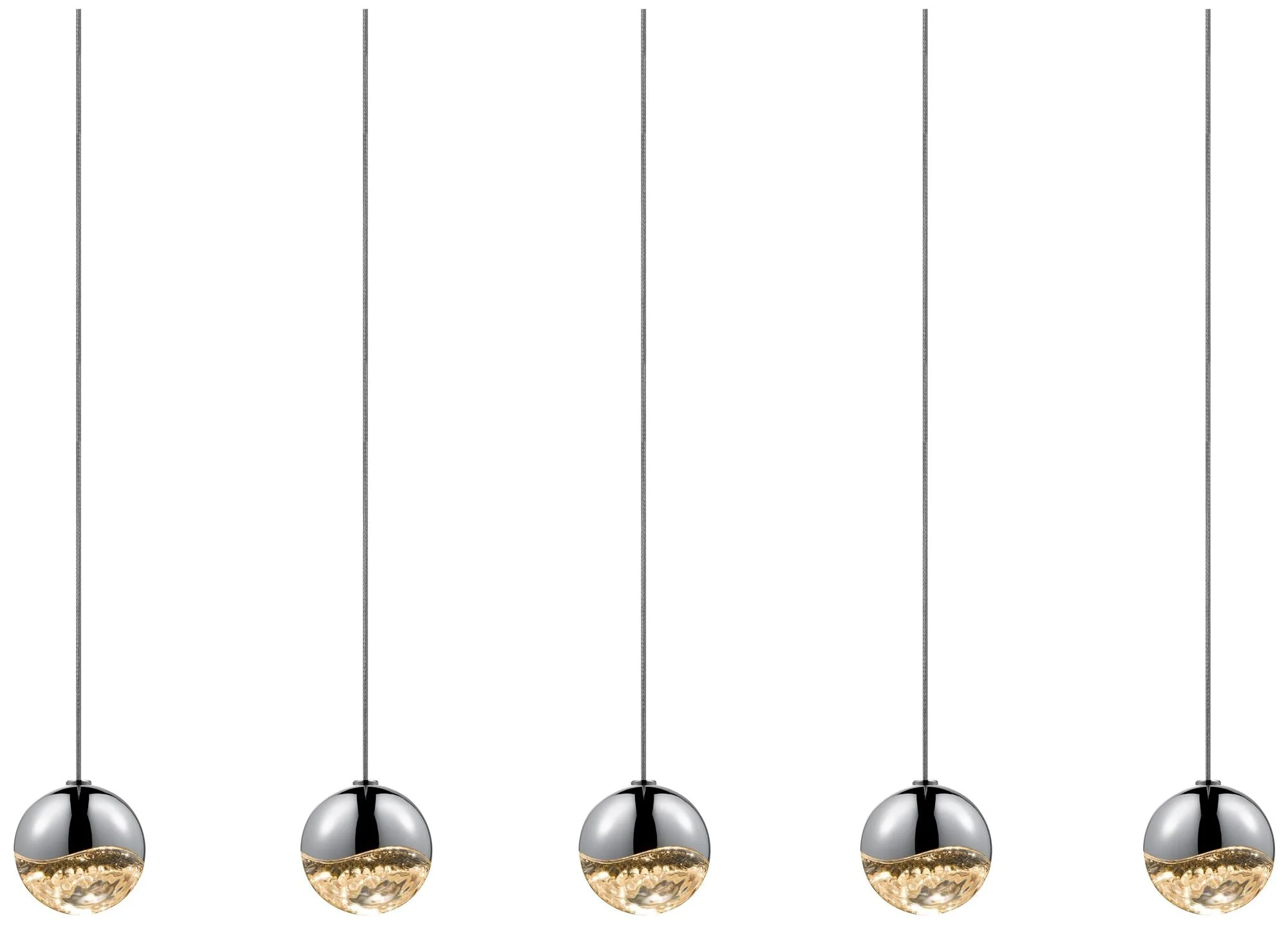 Grapes 36.5" Wide 5.Light Polished Chrome Small Rectangle LED Pendant - Image 1