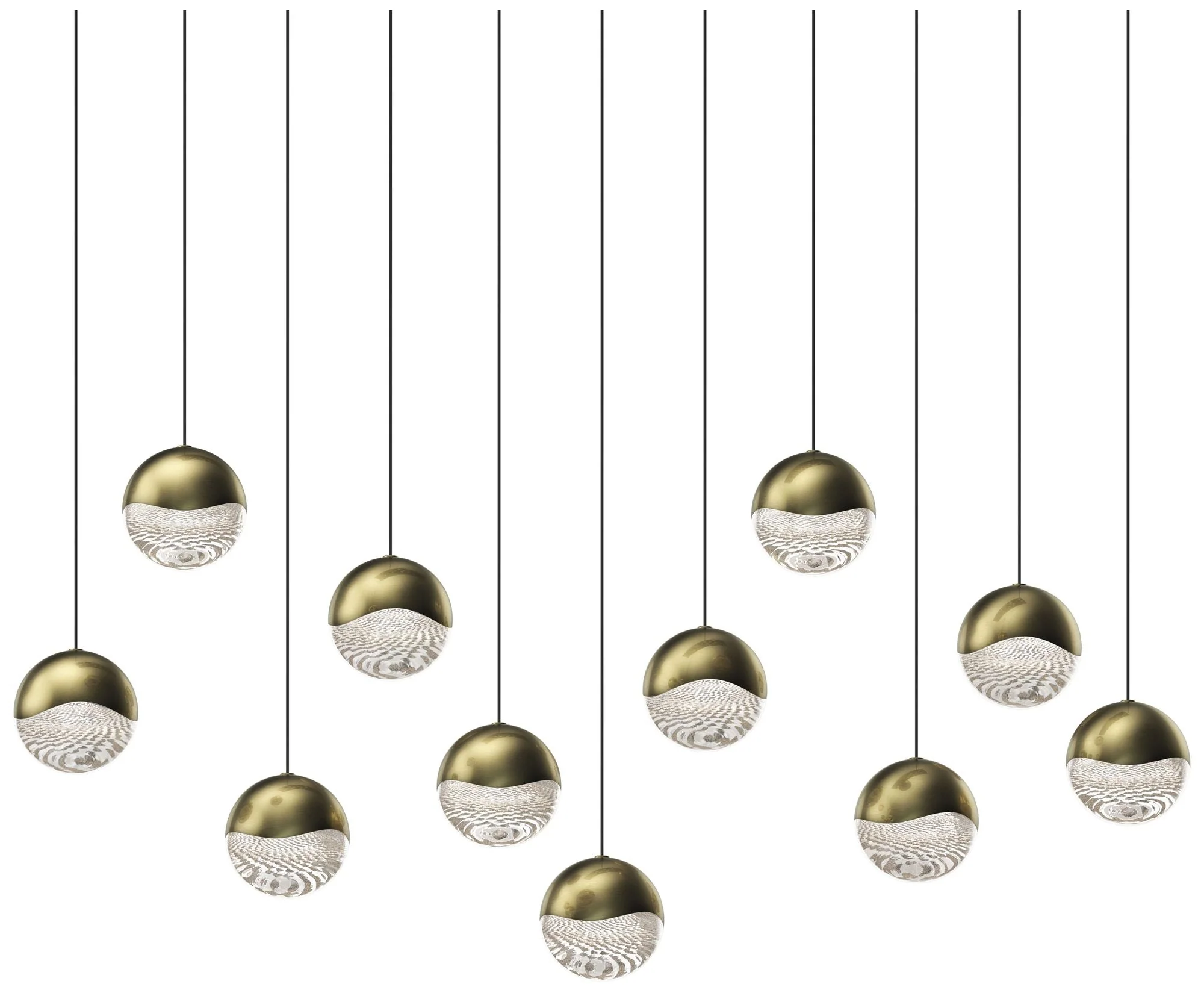 Grapes 37.5" Wide Rectangle 11-Light Brass LED Pendant - Image 1